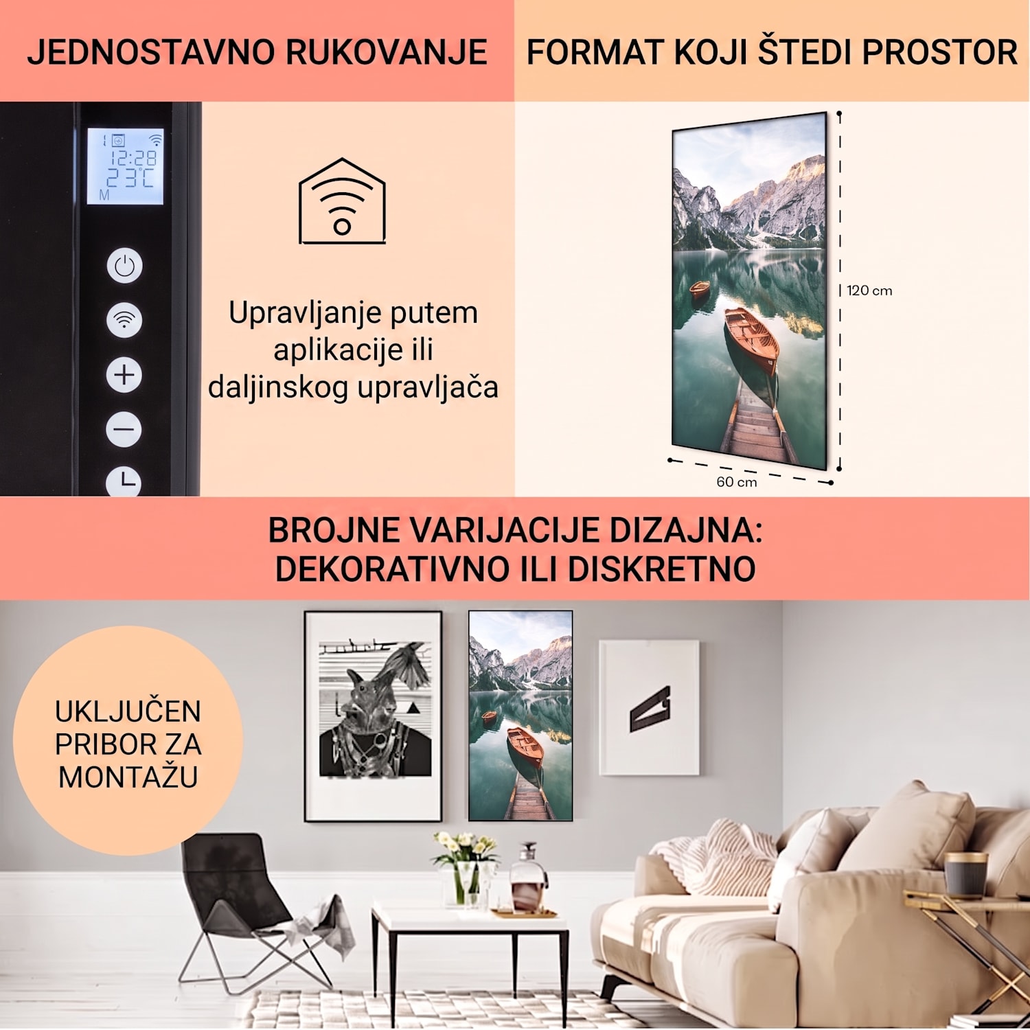 Wonderwall Air Art Smart, infracrveni grijač, okomito more, 60 x 120 cm, 700 W 