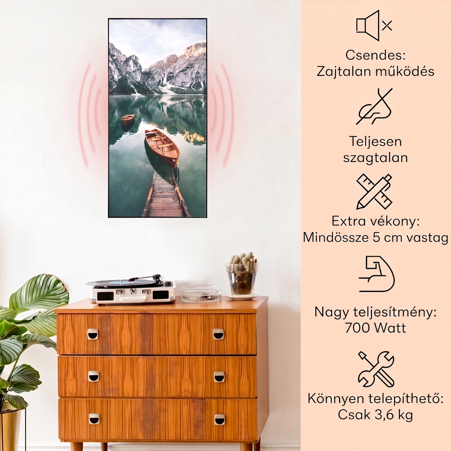 Wonderwall Air Art Smart, infravörös hősugárzó, 60 x 120 cm, 700  W, tenger függőlegesen 60 x 120 cm | 700 W | Hajók | Fekete