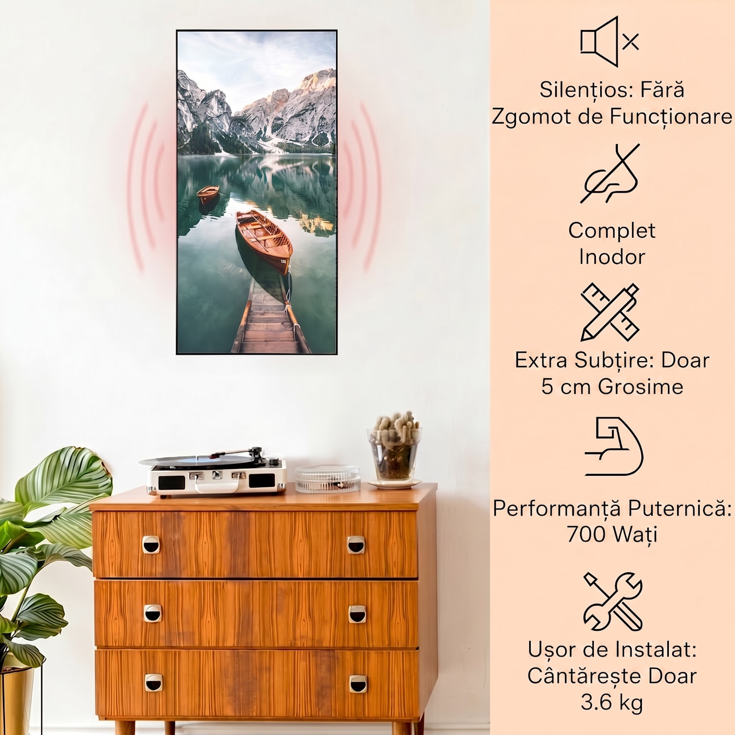 Wonderwall Air Art Smart, încălzitor cu infraroșu, mare, 60 x 120 cm, 700 W 60 x 120 cm | 700 W | Bărci | Negru