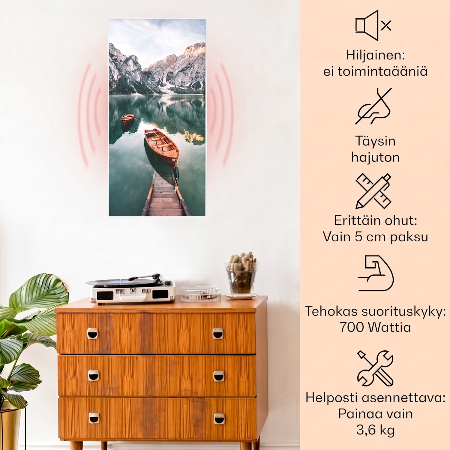 Wonderwall Air Art Smart infrapunalämmitin meri pystysuora 60 x 120 cm 700 W 60 x 120 cm | 700 W | Boats | Valkoinen