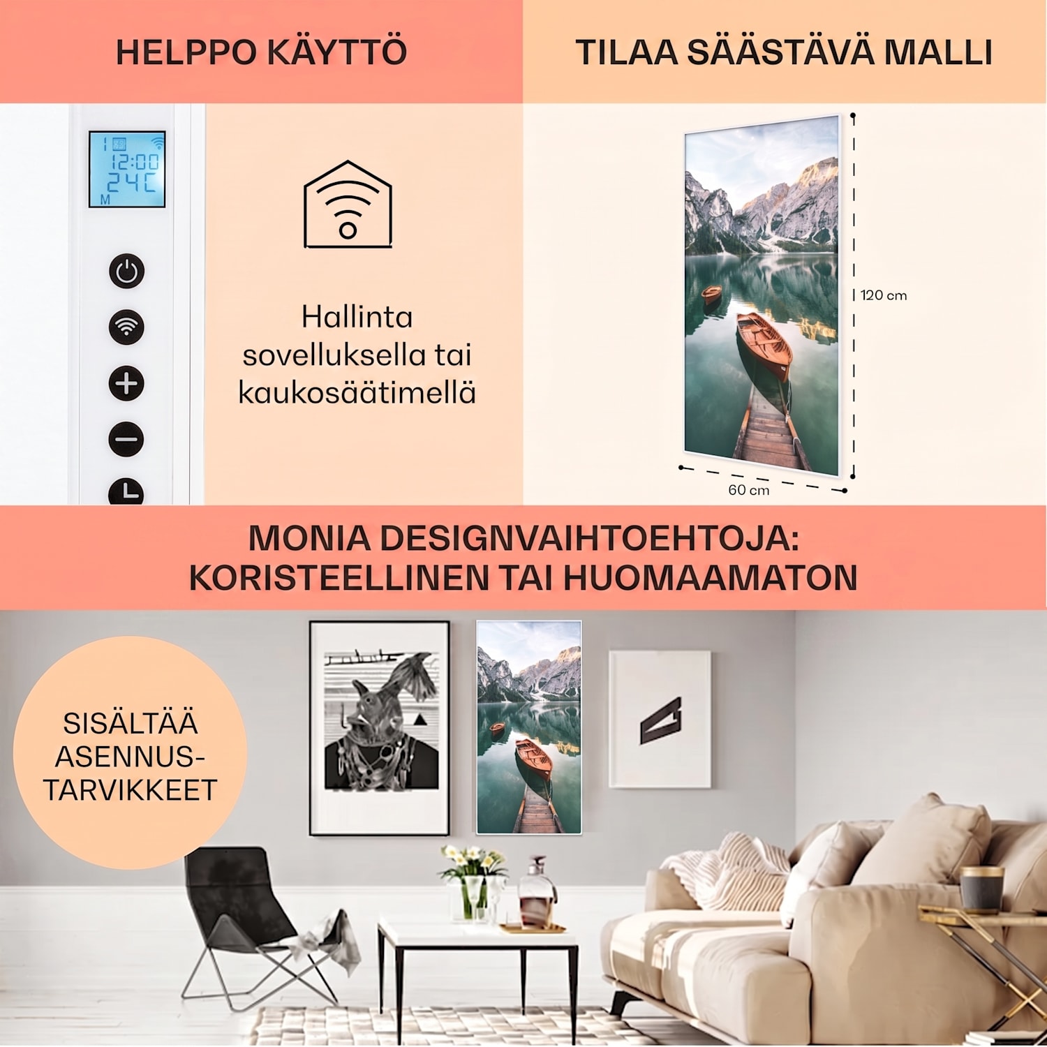 Wonderwall Air Art Smart infrapunalämmitin meri pystysuora 60 x 120 cm 700 W 60 x 120 cm | 700 W | Boats | Valkoinen