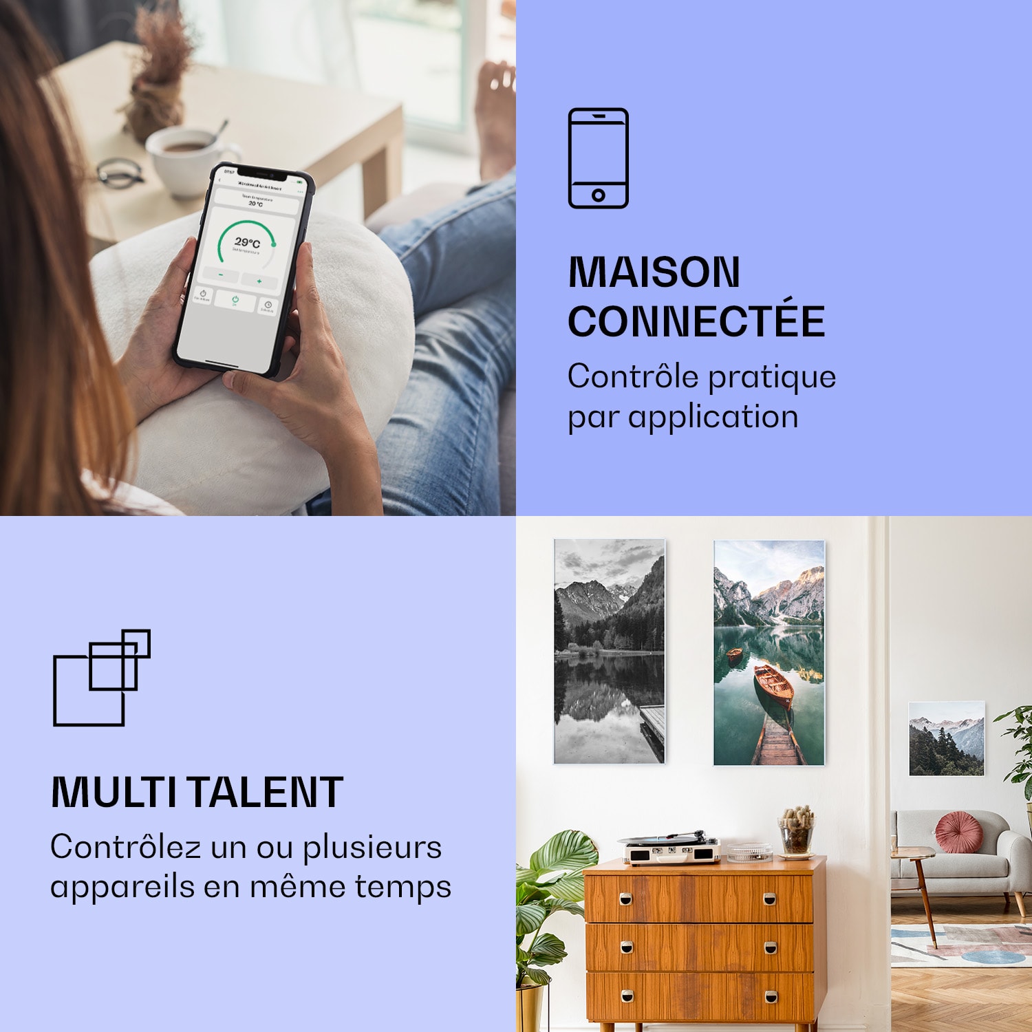 Radiateur infrarouge intelligent Wonderwall Air Art lac vertical 60x120 cm 700 W 60 x 120 cm | 700 W | Bateaux | Blanc