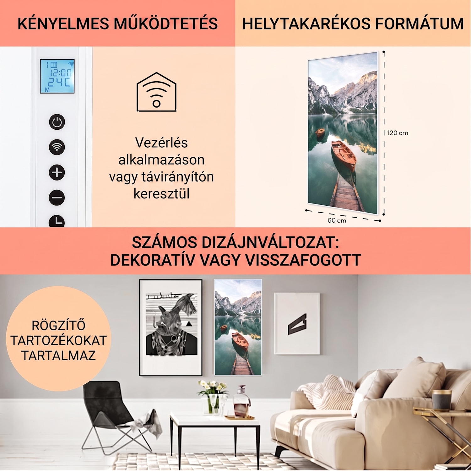 Wonderwall Air Art Smart, infravörös hősugárzó, 60 x 120 cm, 700  W, tenger függőlegesen 60 x 120 cm | 700 W | Hajók | Fehér