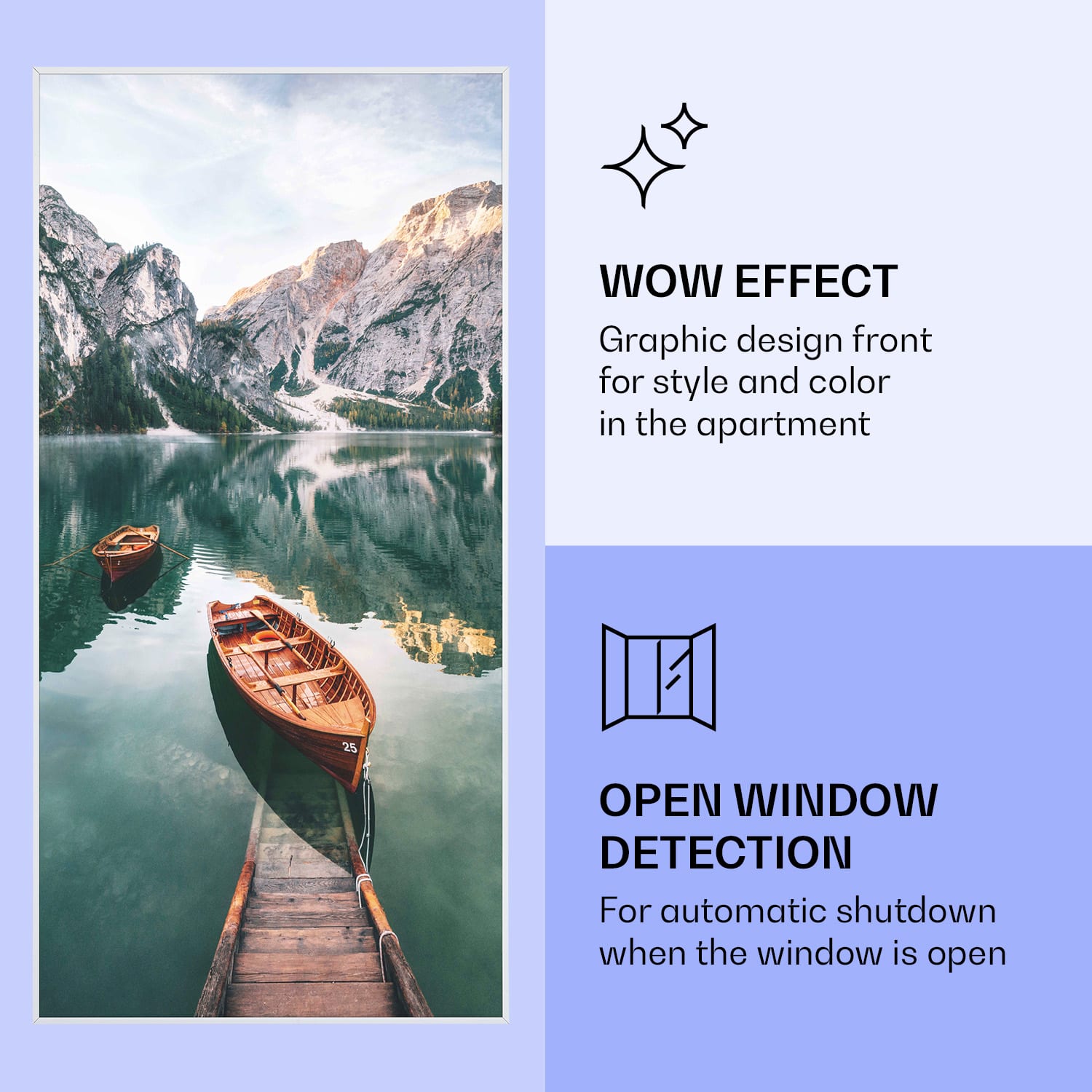 Wonderwall Air Art Calefactor infrarrojo inteligente de lago vertical 60 x 120 cm 700 W 60 x 120 cm | 700 W | Barcos | Blanco