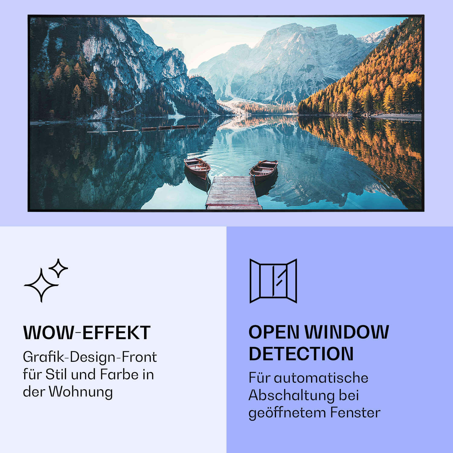 Wonderwall Air Art Smart Infrarotheizung See Horizontal 120x60cm 700W 120 x 60 cm | 700 W | Seesteg | Schwarz