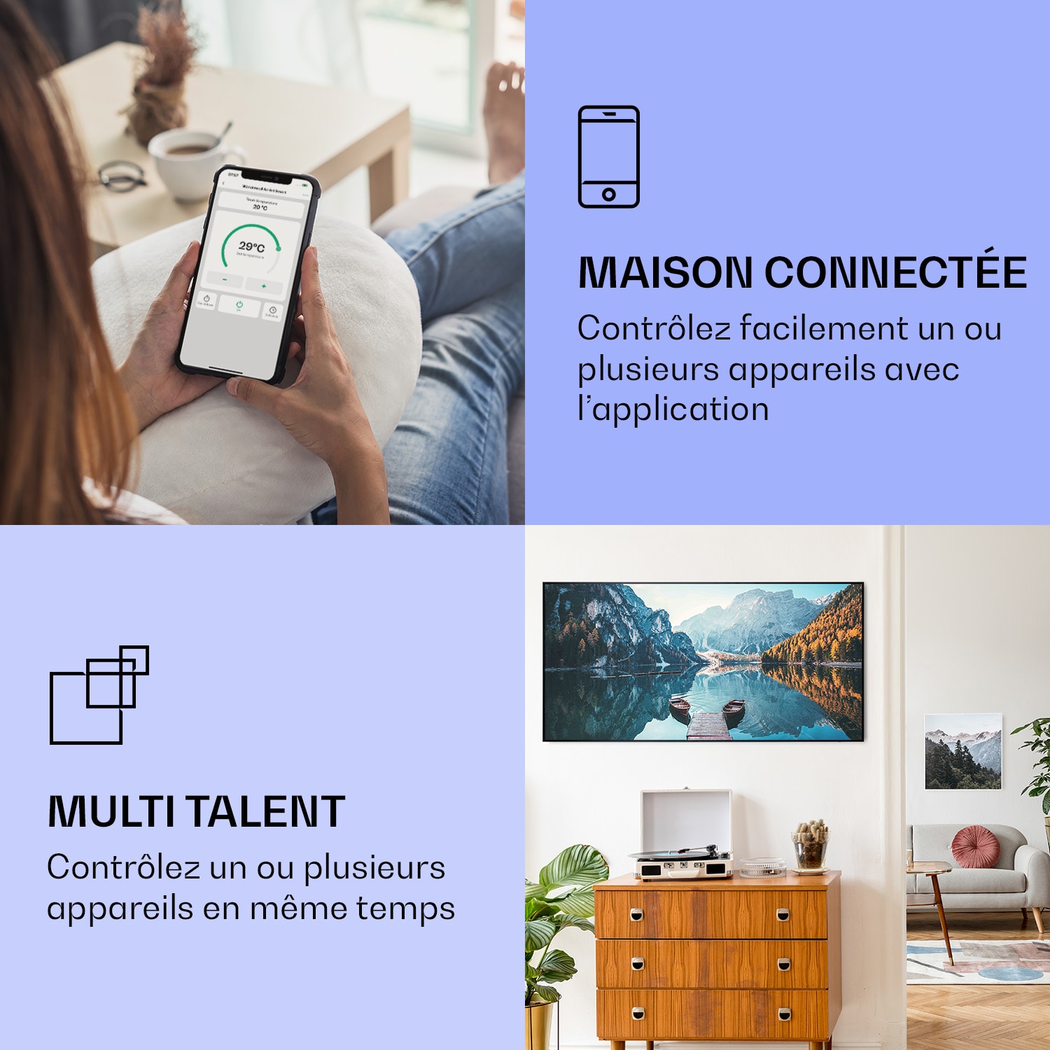 Radiateur infrarouge intelligent Wonderwall Air Art lac horizontal 120x60 cm 700 W 120 x 60 cm | 700 W | Jetée du lac | Noir