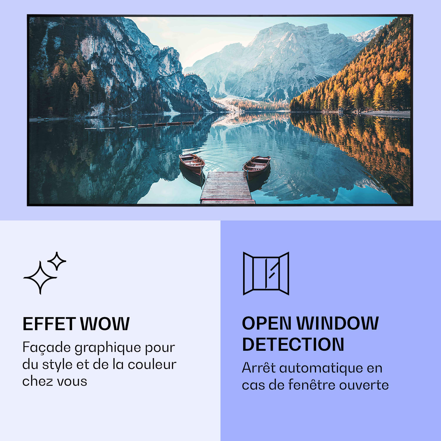 Radiateur infrarouge intelligent Wonderwall Air Art lac horizontal 120x60 cm 700 W 120 x 60 cm | 700 W | Jetée du lac | Noir