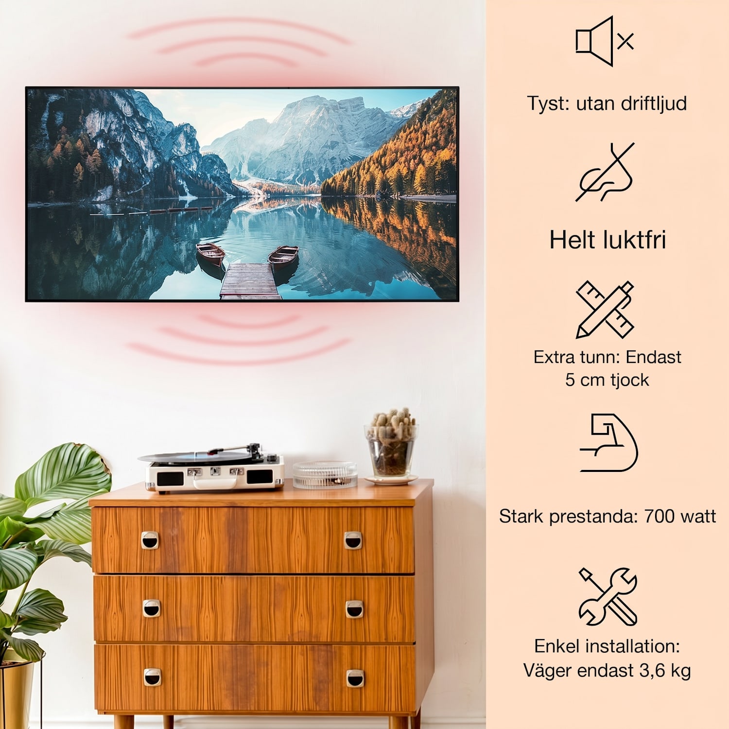 Wonderwall Air Art Smart IR-värmare sjö horisontell 120x60cm 700 W 120 x 60 cm | 700 W | Sjöbrygga | Svart