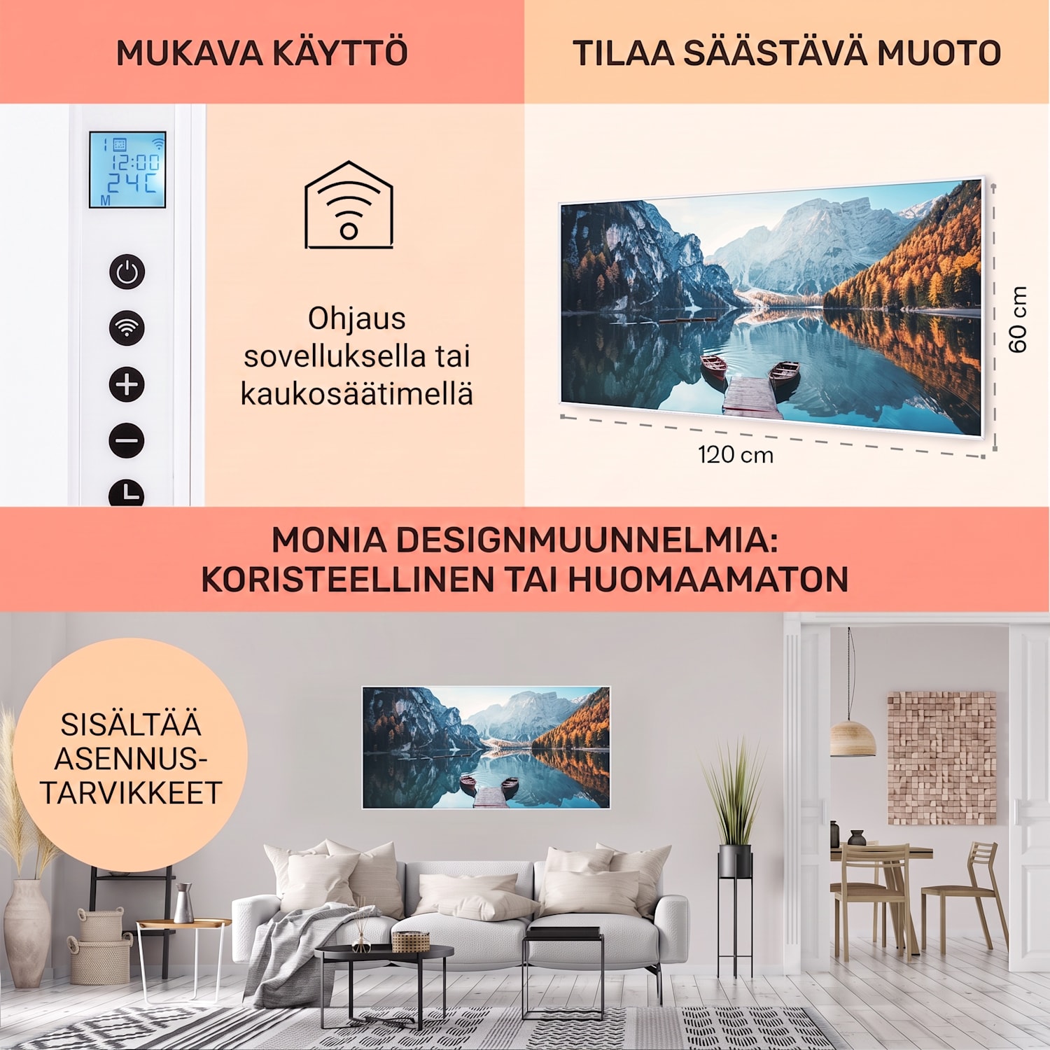 Wonderwall Air Art Smart infrapunalämmitin meri vaakasuora 120 x 60 cm 700 W 120 x 60 cm | 700 W | Lake Dock | Valkoinen