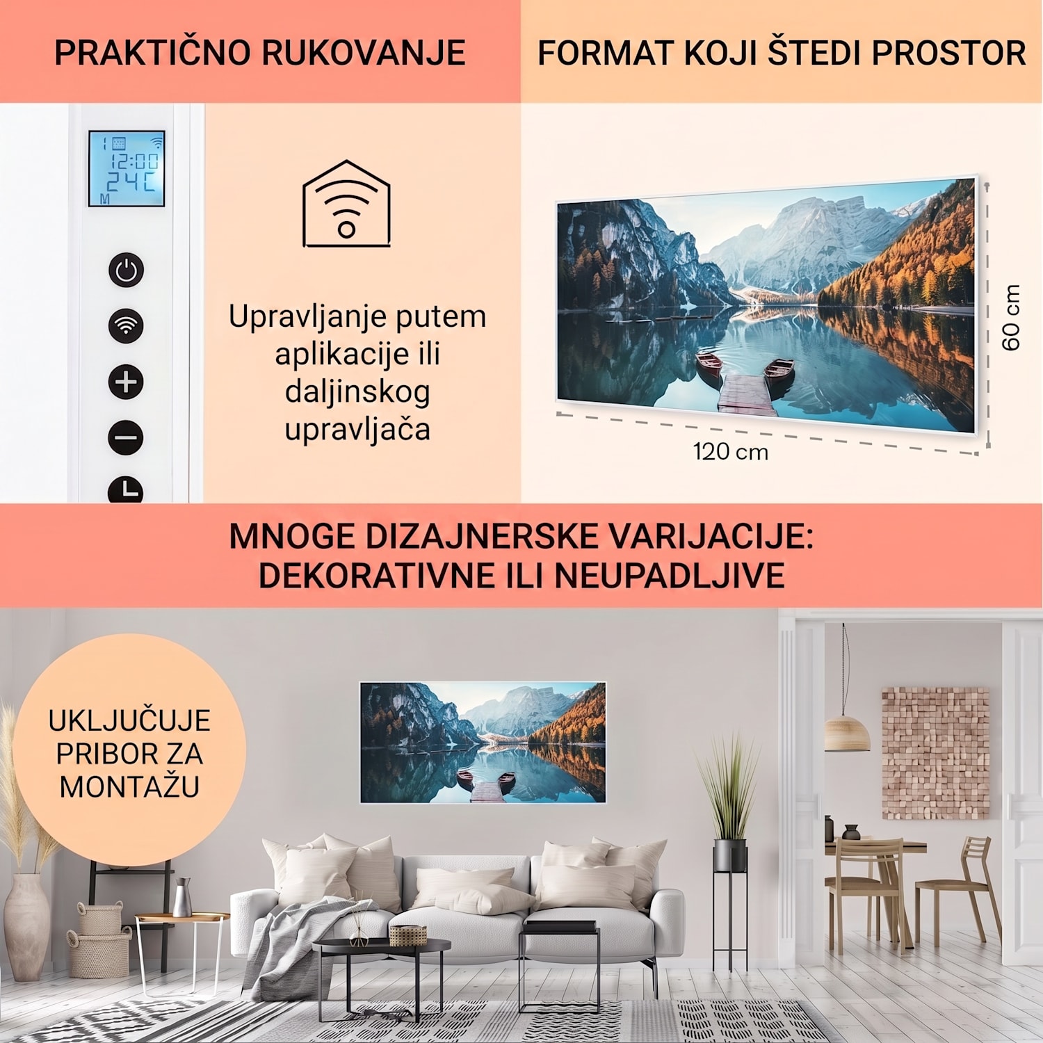 Wonderwall Air Art Smart, infracrveni grijač, vodoravno more, 120 x 60 cm, 700 W 