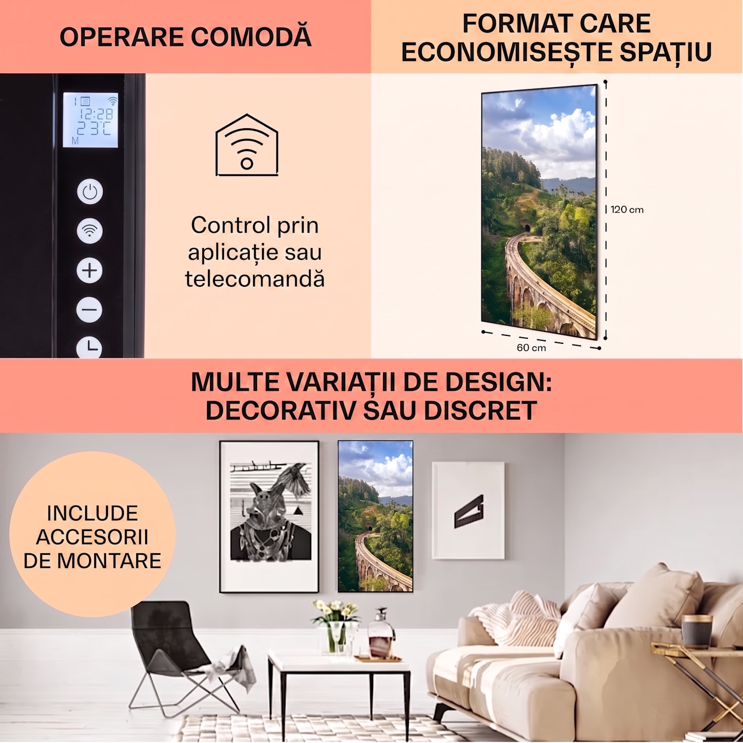 Wonderwall Air Art Smart, încălzitor cu infraroșu, tren, 60 x 120 cm, 700 W 60 x 120 cm | 700 W | Tren