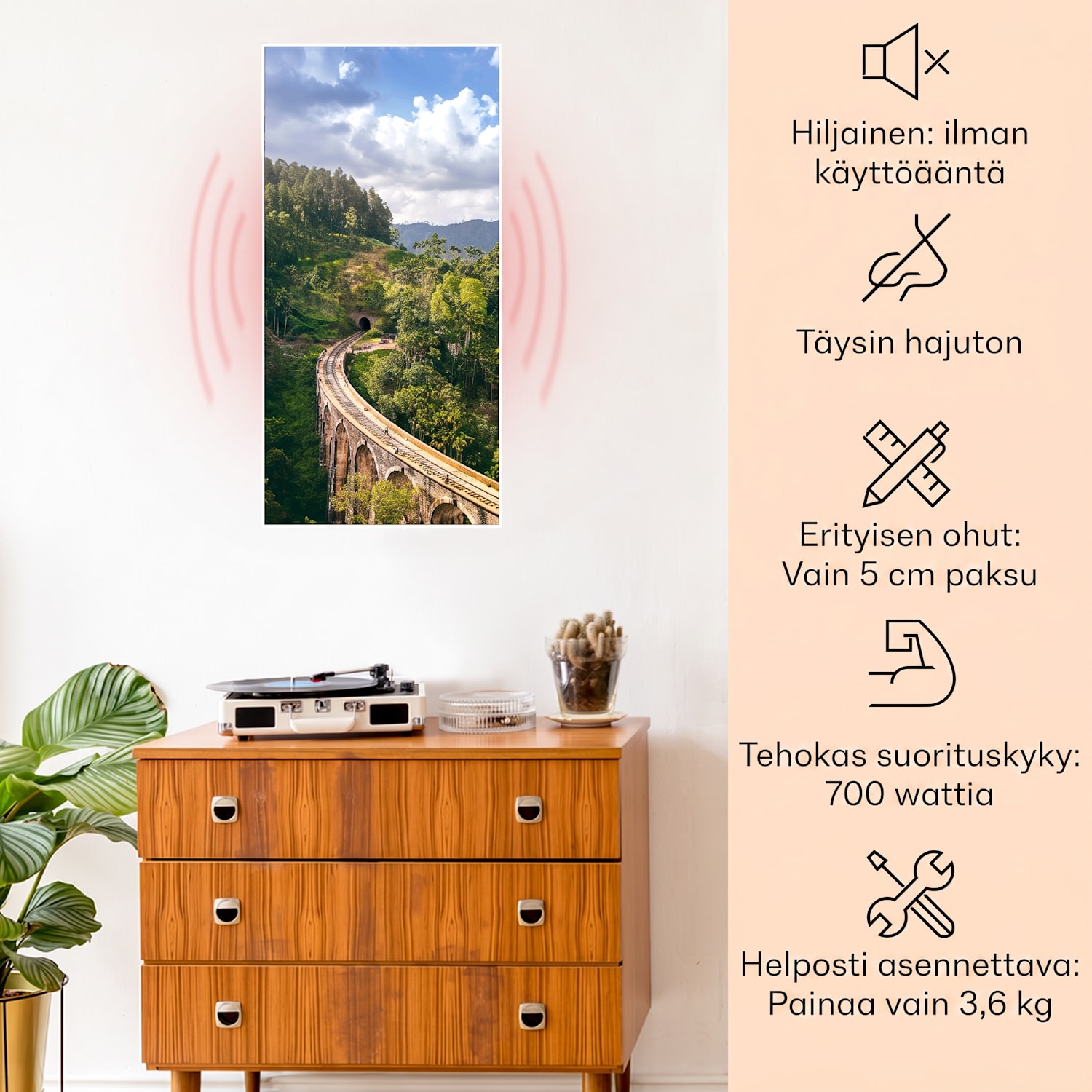 Wonderwall Air Art Smart infrapunalämmitin juna 60 x 120 cm 700 W 60 x 120 cm | Juna, valkoinen kehys