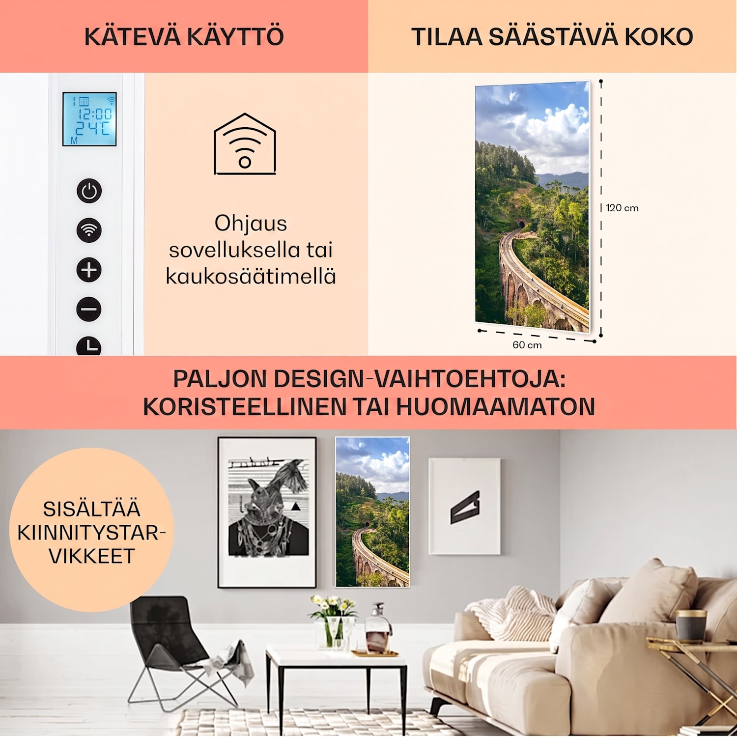 Wonderwall Air Art Smart infrapunalämmitin juna 60 x 120 cm 700 W 60 x 120 cm | Juna, valkoinen kehys