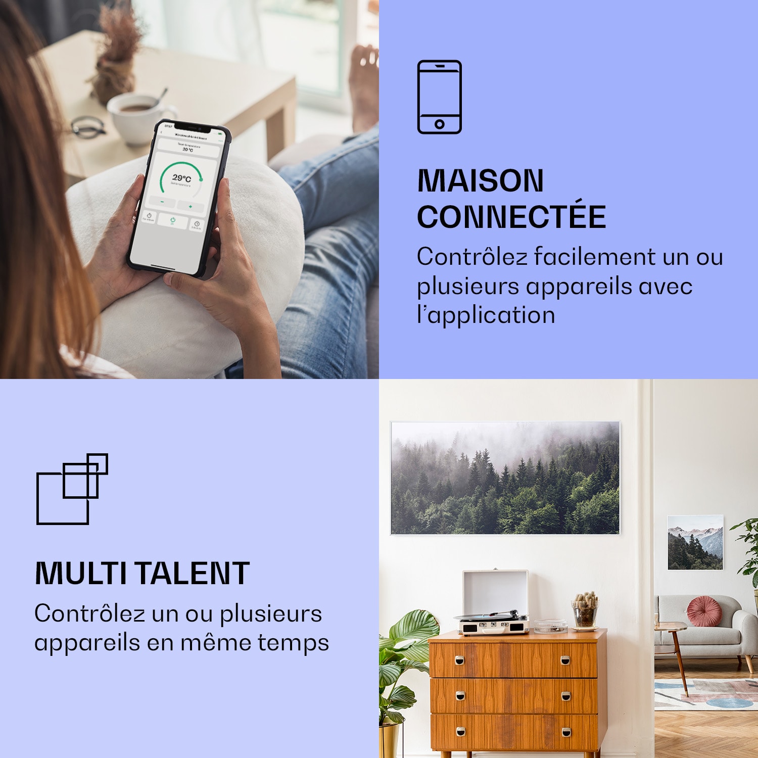 Radiateur infrarouge intelligent Wonderwall Air Art décor forêt 120x60 cm 700 W 120 x 60 cm | Forêt, cadre blanc