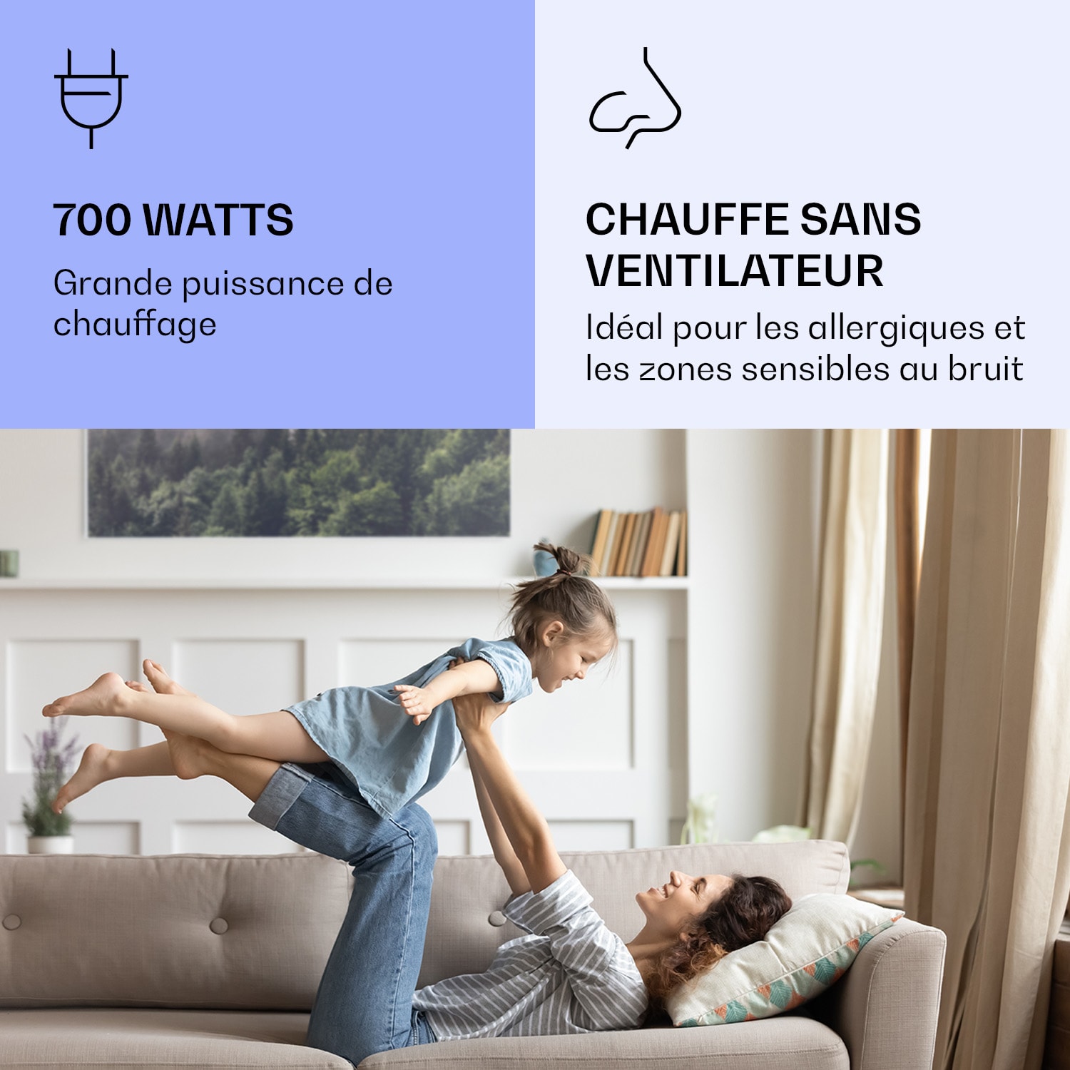 Radiateur infrarouge intelligent Wonderwall Air Art décor forêt 120x60 cm 700 W 120 x 60 cm | Forêt, cadre blanc