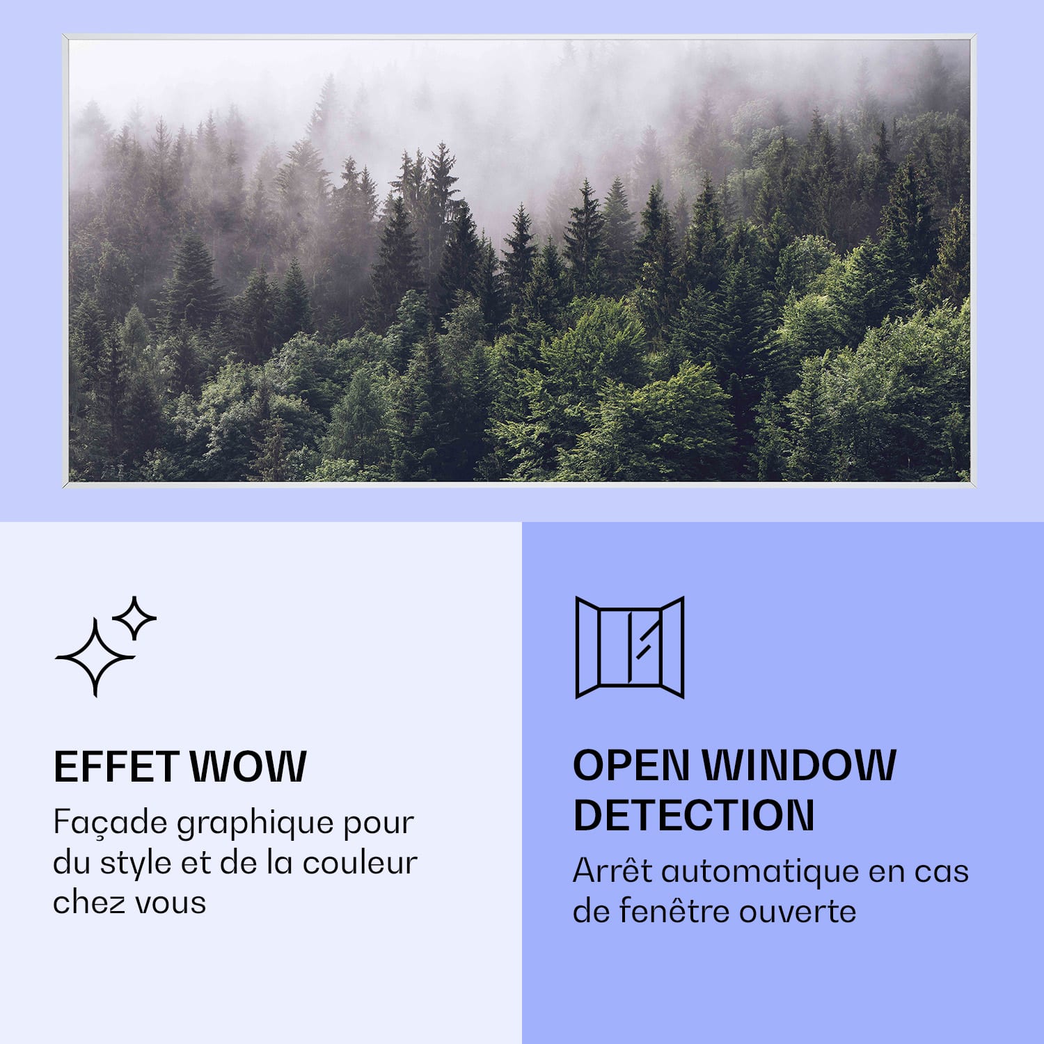 Radiateur infrarouge intelligent Wonderwall Air Art décor forêt 120x60 cm 700 W 120 x 60 cm | Forêt, cadre blanc