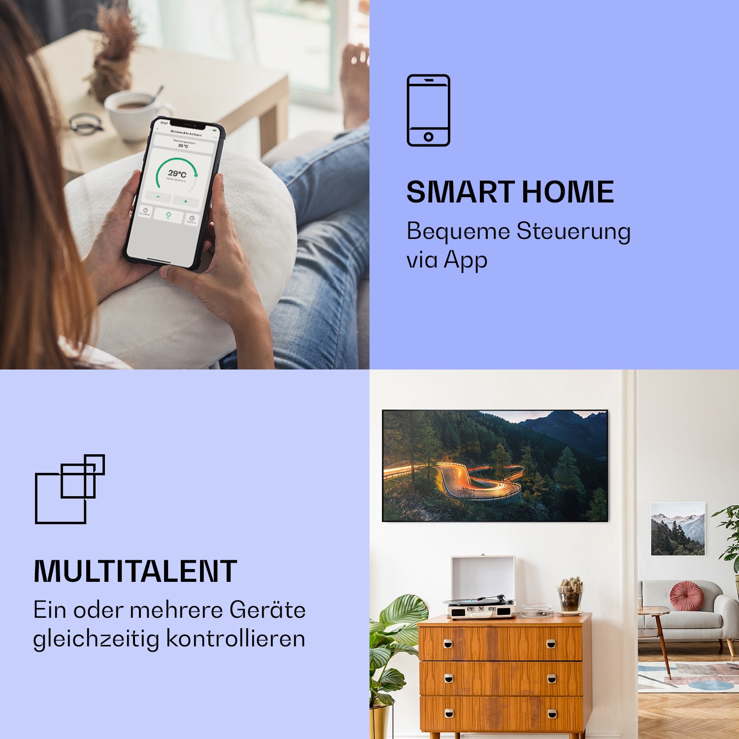 Wonderwall Air Art Smart Infrarotheizung Bergstraße 120x60cm 700W 120 x 60 cm | Bergstraße, schwarzer Rahmen