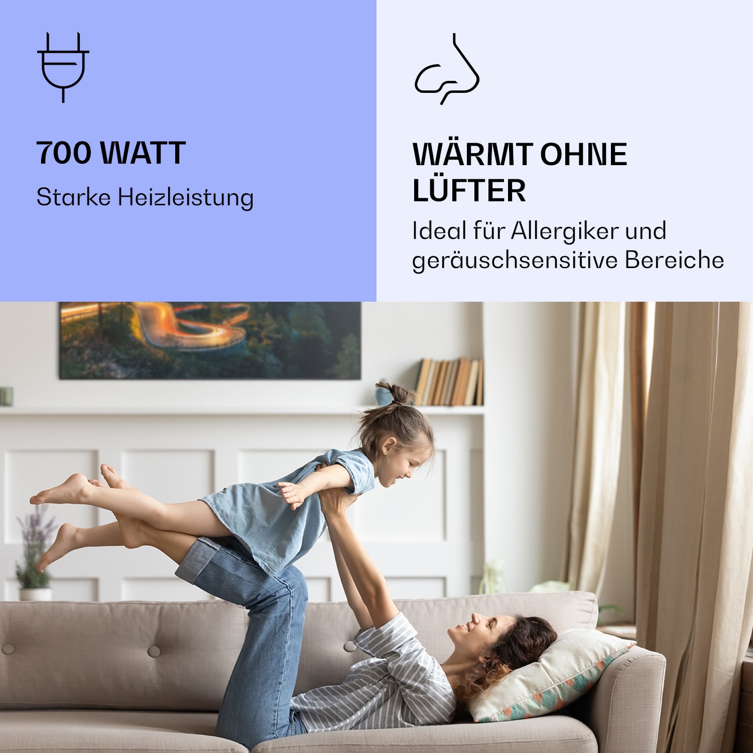 Wonderwall Air Art Smart Infrarotheizung Bergstraße 120x60cm 700W 120 x 60 cm | Bergstraße, schwarzer Rahmen