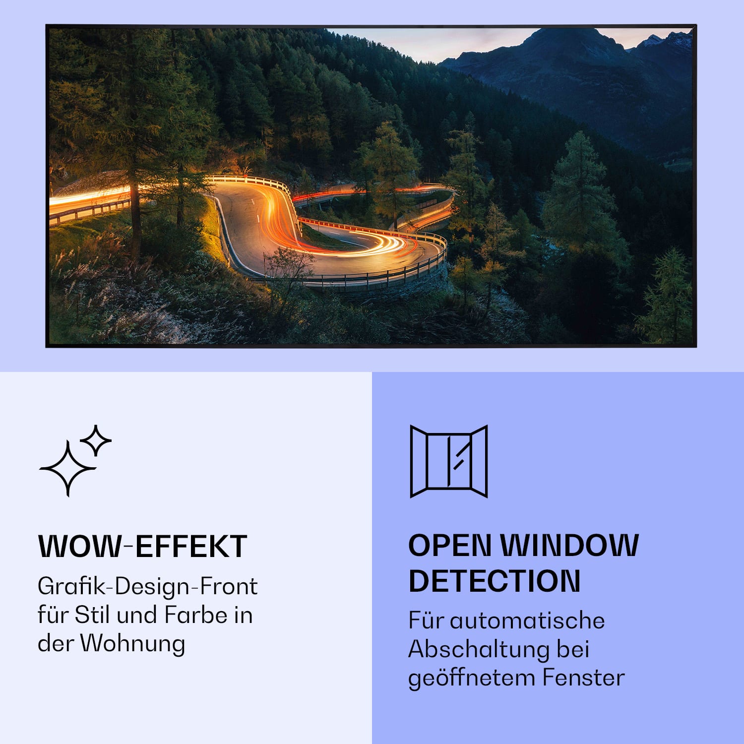 Wonderwall Air Art Smart Infrarotheizung Bergstraße 120x60cm 700W 120 x 60 cm | Bergstraße, schwarzer Rahmen