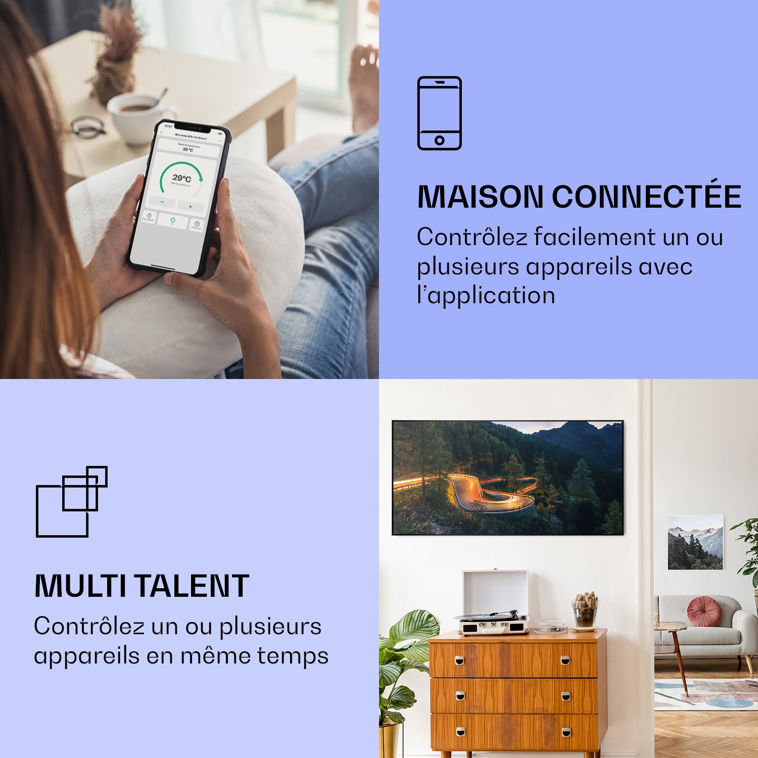 Wonderwall Air Art Smart infraroodverwarming bergstraat 120x60 cm 700 W 120 x 60 cm | Bergweg, zwart frame