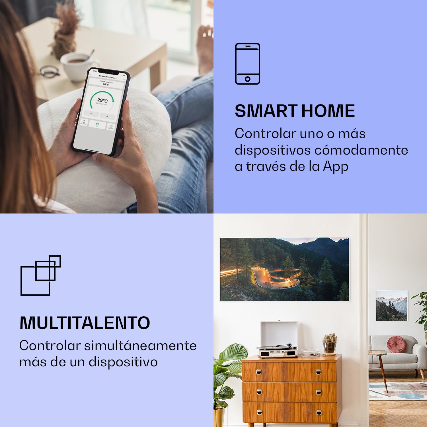 Wonderwall Air Art Calefactor infrarrojo inteligente de ruta de montaña 120 x 60 cm 700 W 120 x 60 cm | 700 W | Carretera de montaña