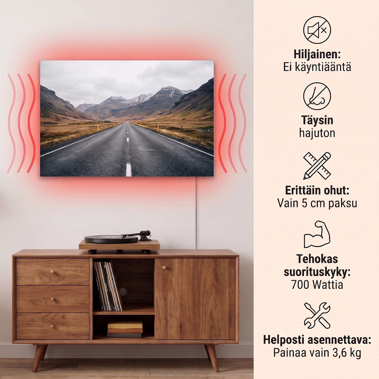 Wonderwall Air Art Smart infrapunalämmitin vuoristotie 120 x 60 cm 700 W 120 x 60 cm | 700 W | Mountain Road