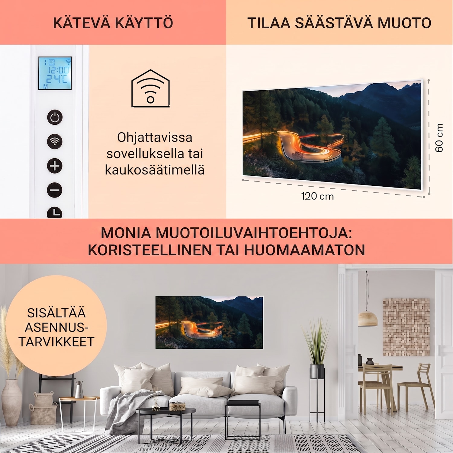 Wonderwall Air Art Smart infrapunalämmitin vuoristotie 120 x 60 cm 700 W 120 x 60 cm | 700 W | Mountain Road