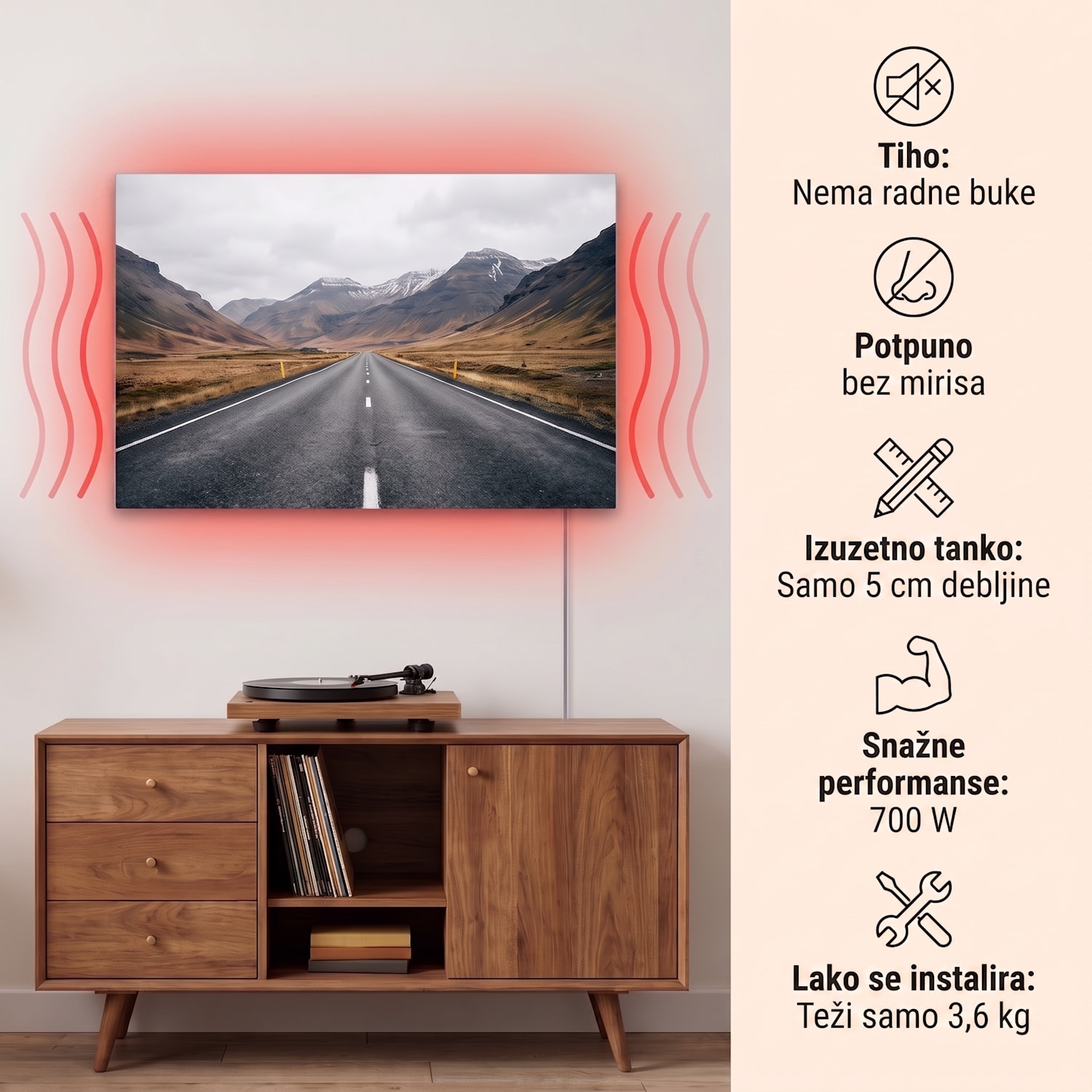 Wonderwall Air Art Smart, infracrveni grijač, planinska cesta, 120 x 60 cm, 700 W 120 x 60 cm | 700 W | Planinska cesta