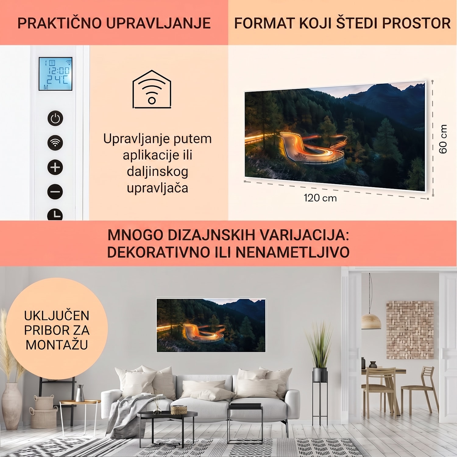 Wonderwall Air Art Smart, infracrveni grijač, planinska cesta, 120 x 60 cm, 700 W 120 x 60 cm | 700 W | Planinska cesta