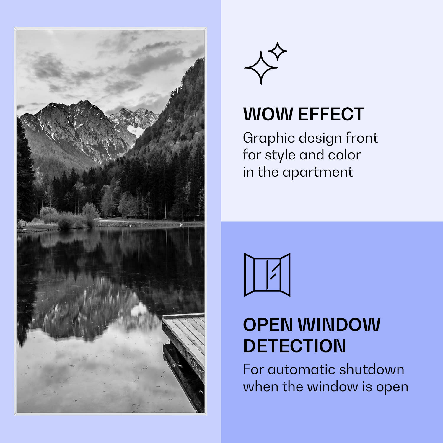 Wonderwall Air Art Smart infraroodverwarming verticaal meer zwart/wit 60x120 cm 700 W 60 x 120 cm | Meer zwart en wit, wit frame