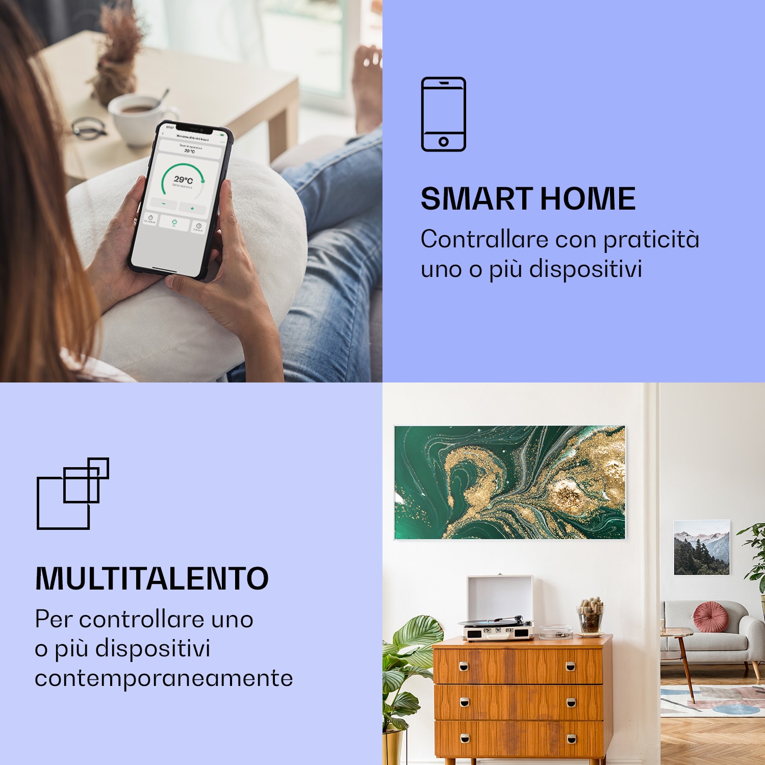 Wonderwall Air Art Smart Riscaldatore a infrarossi Vortice 120x60cm 700W 120 x 60 cm | Turbinii, cornice bianca