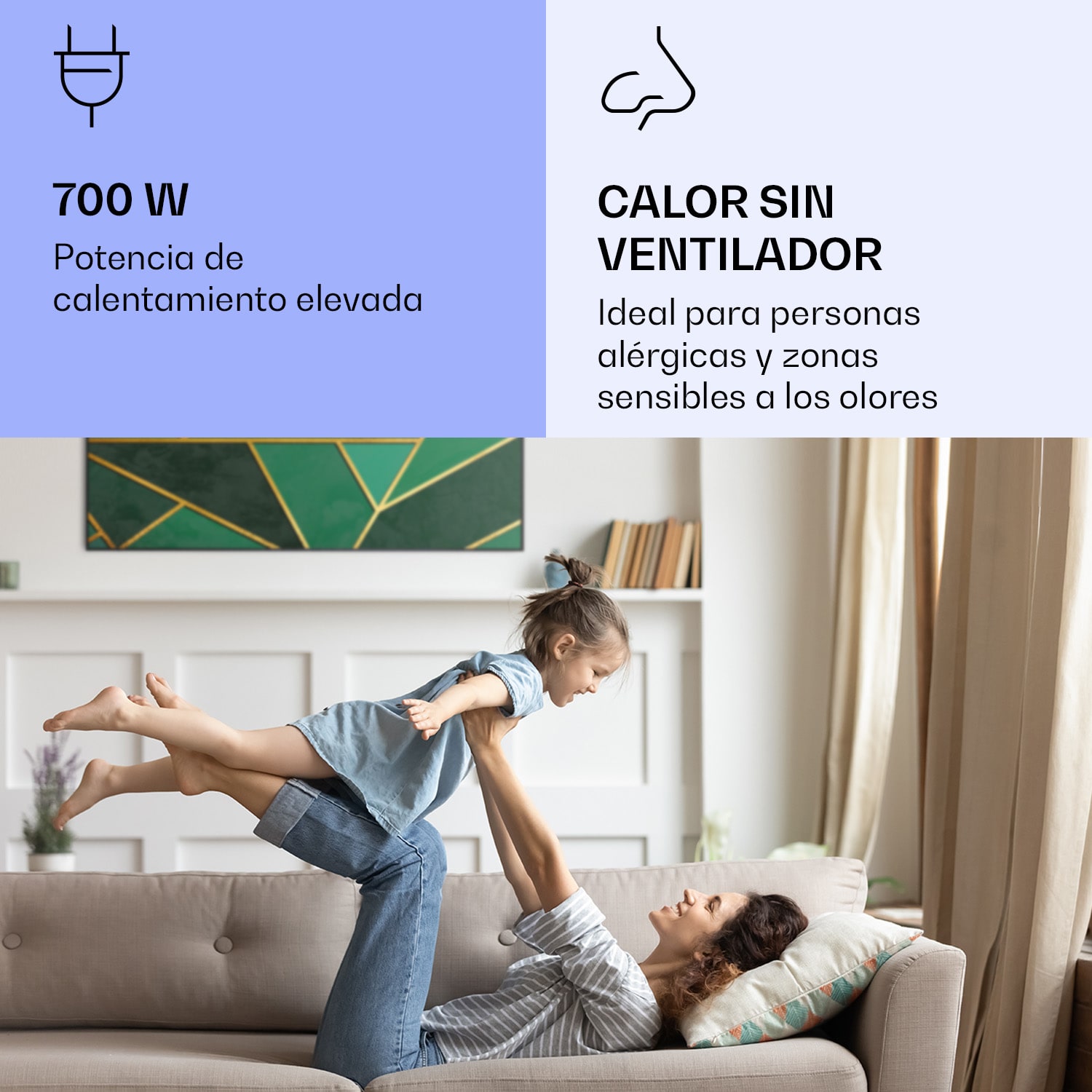 Wonderwall Air Art Calefactor infrarrojo inteligente de línea verde 120 x 60 cm 700 W 120 x 60 cm | Línea verde, marco negro