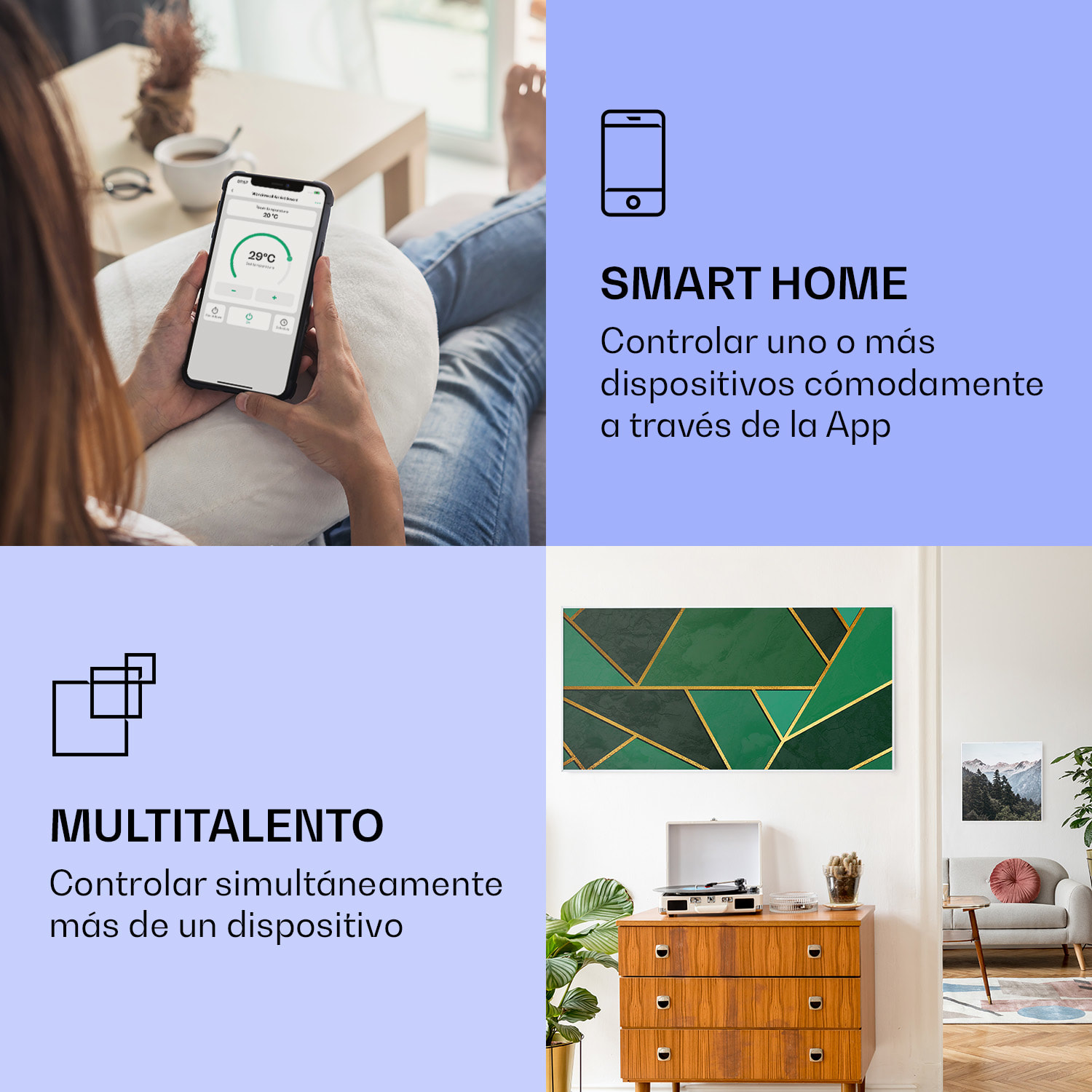 Wonderwall Air Art Calefactor infrarrojo inteligente de línea verde 120 x 60 cm 700 W 