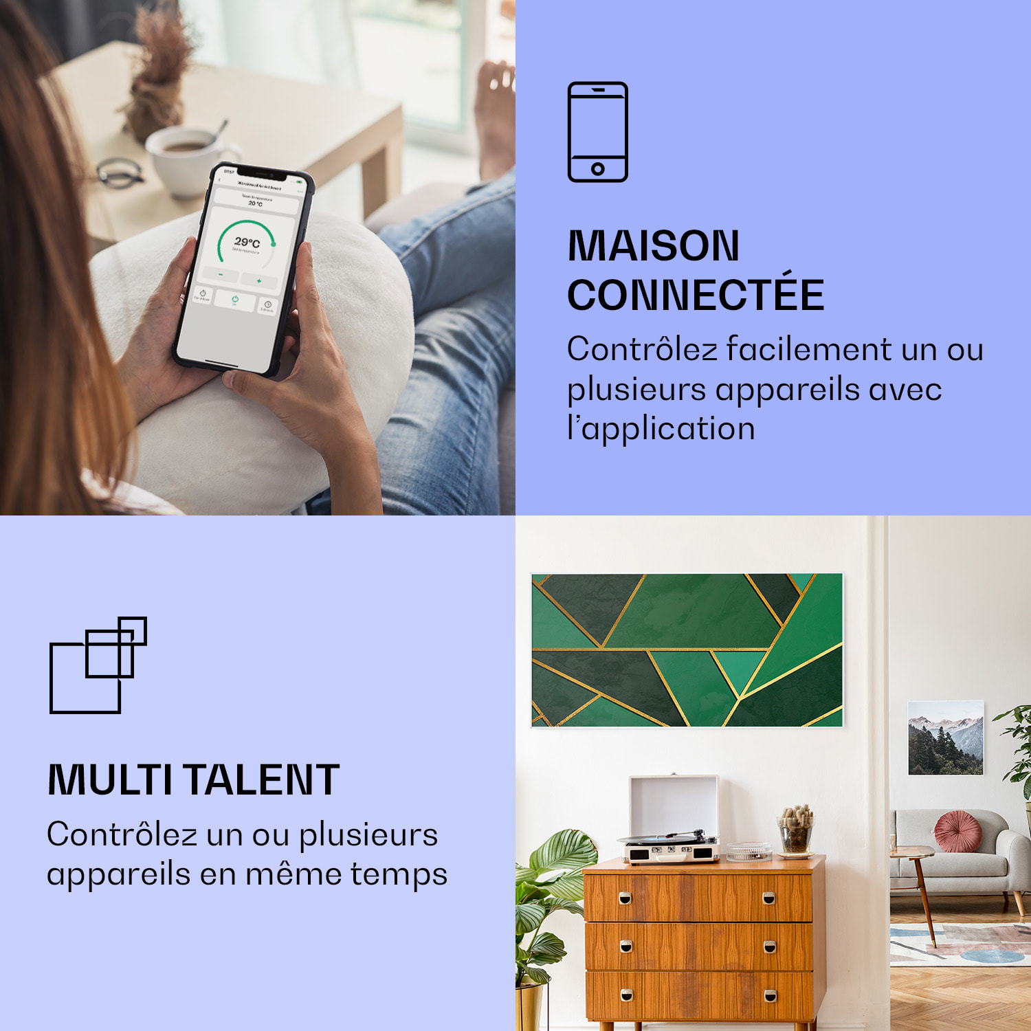 Wonderwall Air Art Smart infraroodverwarming groene lijn 120x60 cm 700 W 120 x 60 cm | Groene lijn, wit frame