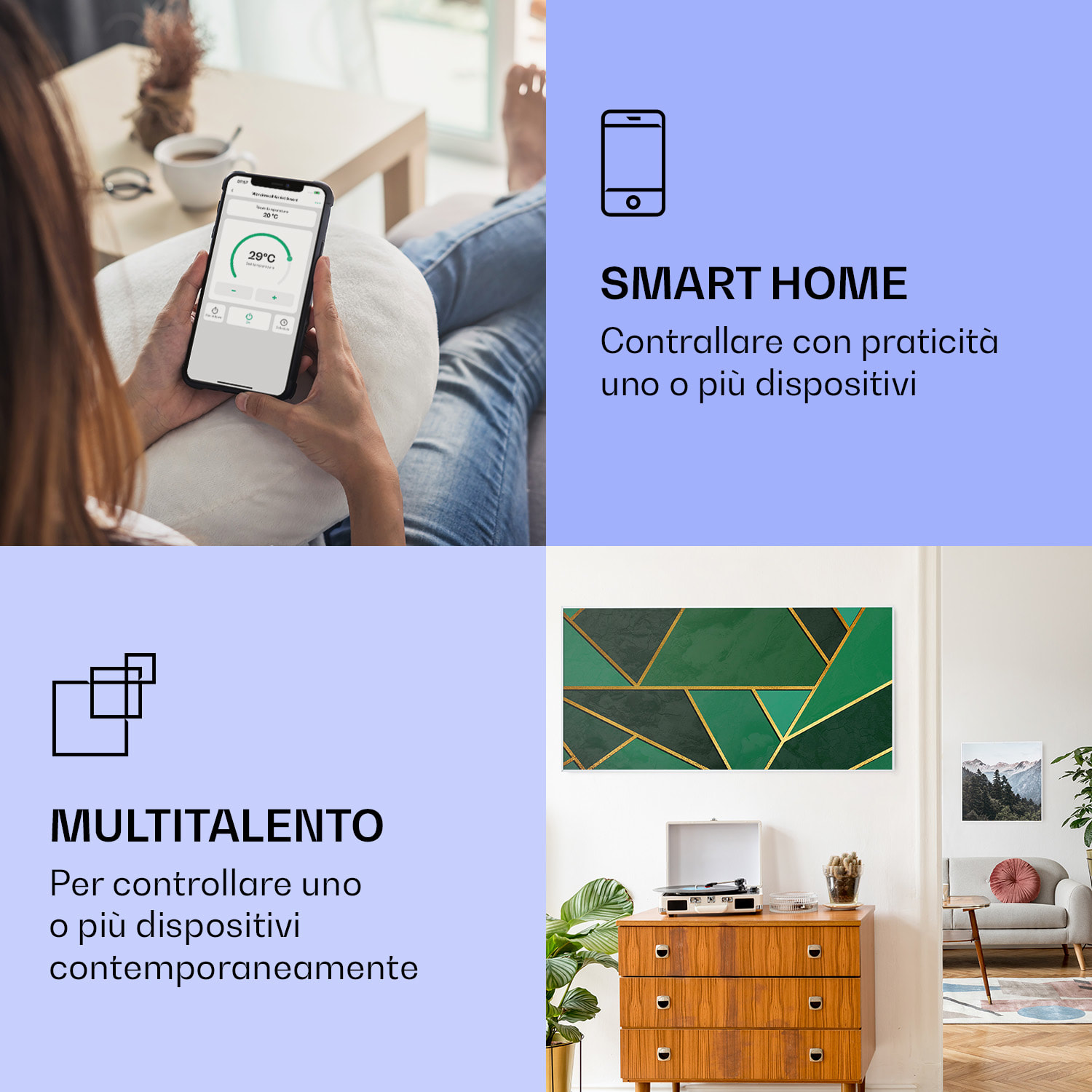 Wonderwall Air Art Smart Riscaldatore a infrarossi Linea verde 120x60cm 700W 120 x 60 cm | Linea verde, cornice bianca