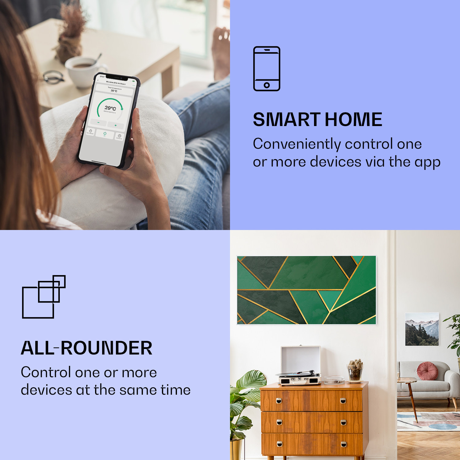 Wonderwall Air Art Smart, infracrveni grijač, zelena linija, 120 x 60 cm, 700 W 120 x 60 cm | Zelena linija, bijeli okvir