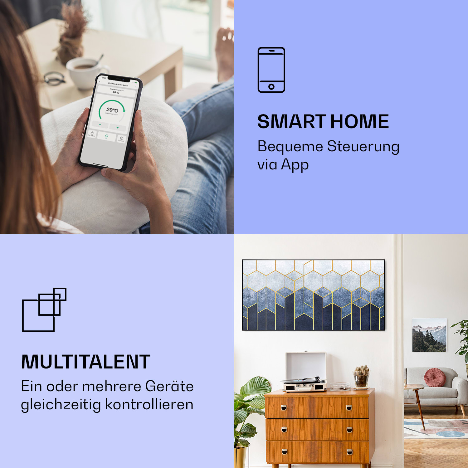 Wonderwall Air Art Smart Infrarotheizung Blaue Linie 120x60cm 700W 