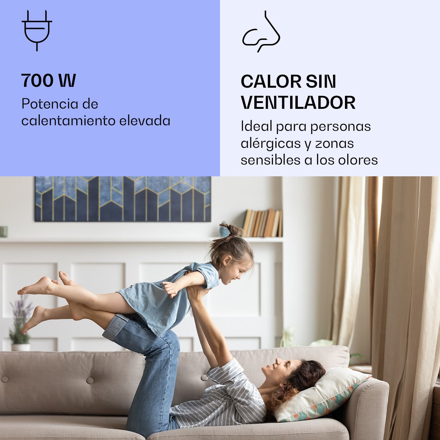 Wonderwall Air Art Calefactor infrarrojo inteligente de línea azul 120 x 60 cm 700 W 120 x 60 cm | Línea azul, marco negro