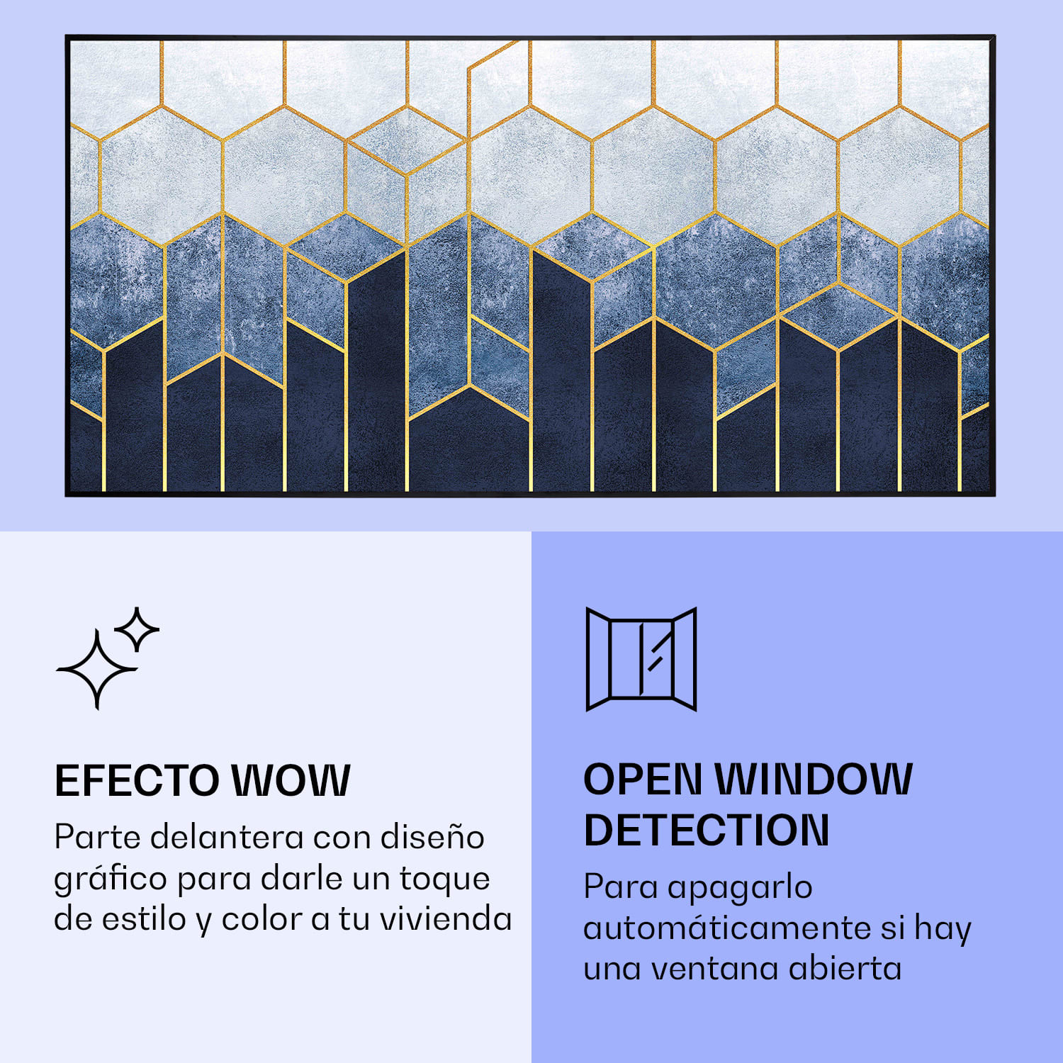 Wonderwall Air Art Calefactor infrarrojo inteligente de línea azul 120 x 60 cm 700 W 120 x 60 cm | Línea azul, marco negro