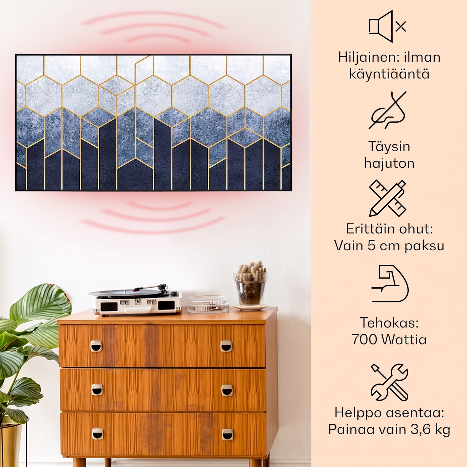 Wonderwall Air Art Smart infrapunalämmitin sininen linja 120 x 60 cm 700 W 120 x 60 cm | Sininen viiva, musta kehys