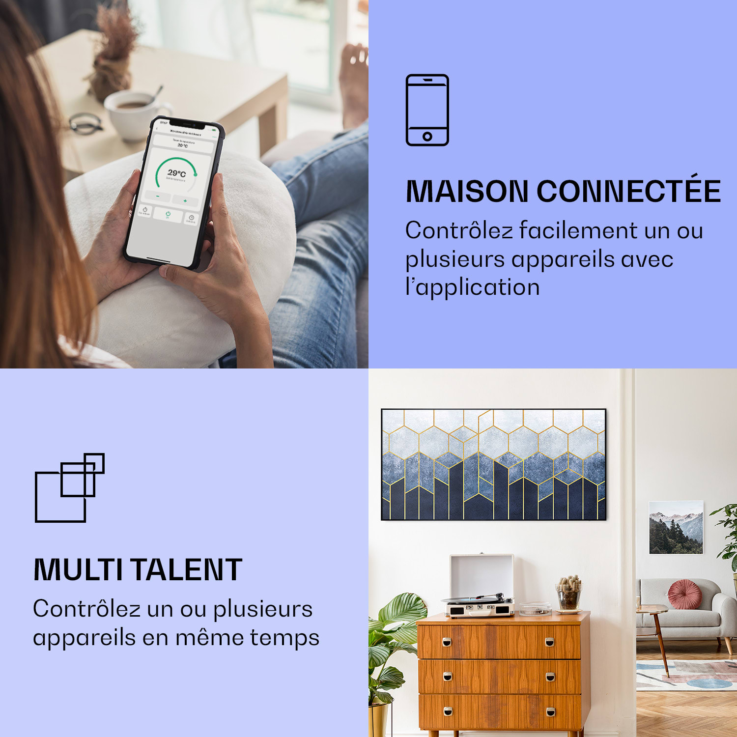 Radiateur infrarouge intelligent Wonderwall Air Art décor ligne bleue 120x60 cm 700 W 120 x 60 cm | Ligne bleue, cadre noir