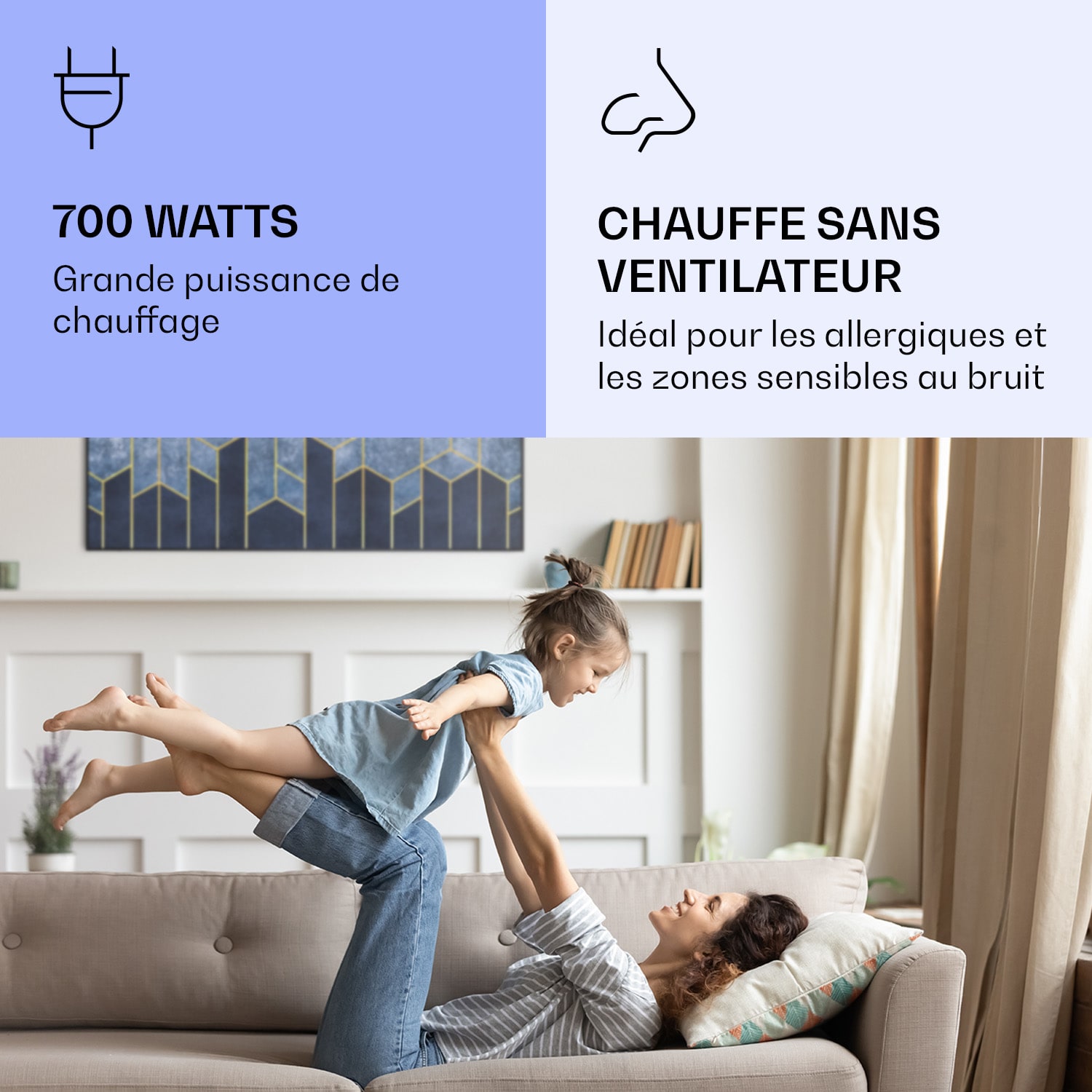 Radiateur infrarouge intelligent Wonderwall Air Art décor ligne bleue 120x60 cm 700 W 120 x 60 cm | Ligne bleue, cadre noir