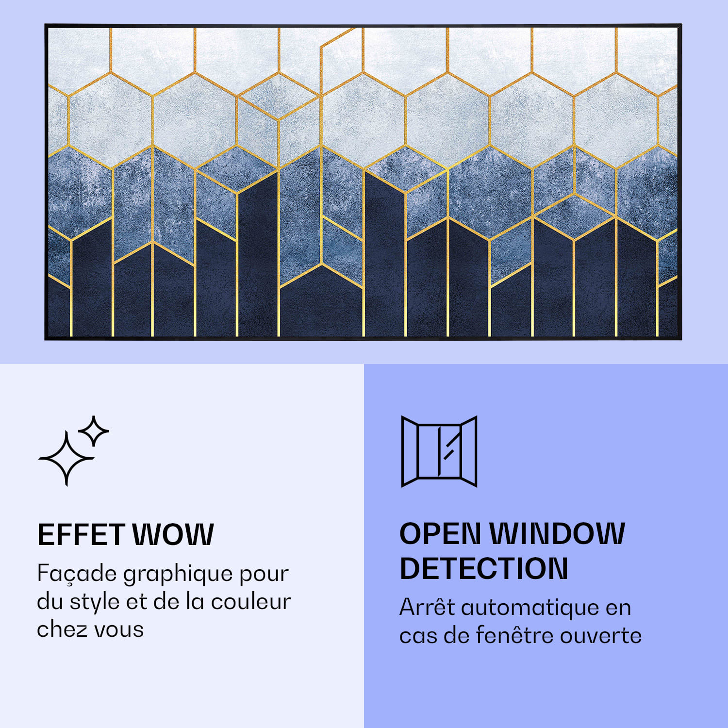 Radiateur infrarouge intelligent Wonderwall Air Art décor ligne bleue 120x60 cm 700 W 120 x 60 cm | Ligne bleue, cadre noir