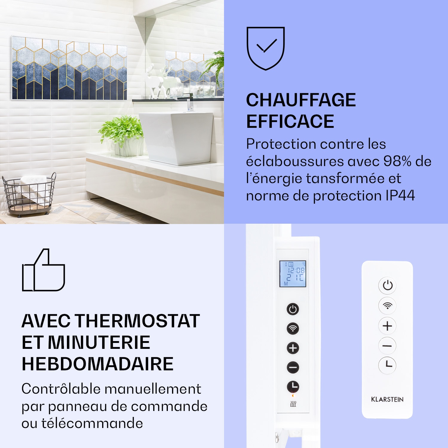 Radiateur infrarouge intelligent Wonderwall Air Art décor ligne bleue 120x60 cm 700 W 120 x 60 cm | Ligne bleue, cadre blanc