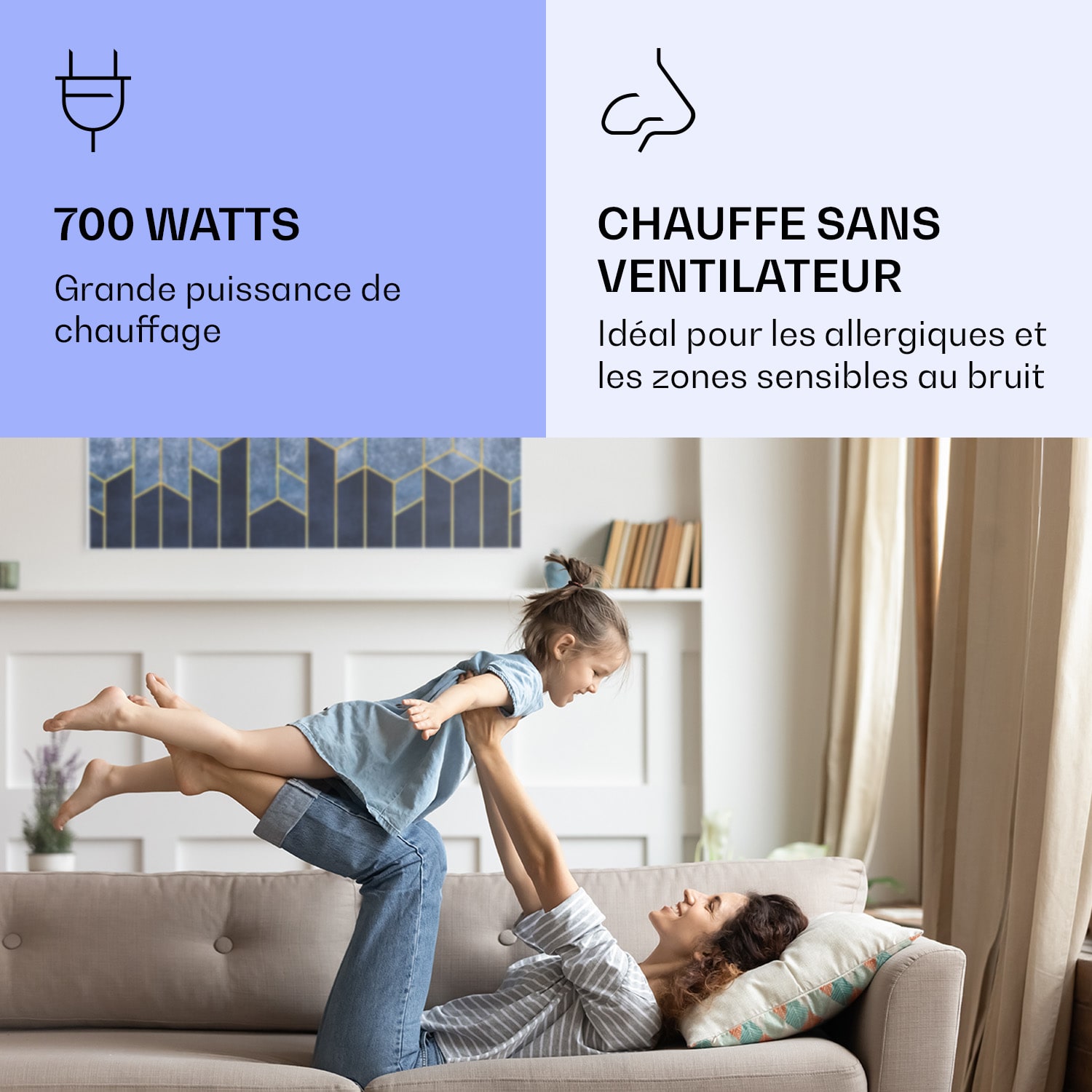 Radiateur infrarouge intelligent Wonderwall Air Art décor ligne bleue 120x60 cm 700 W 120 x 60 cm | Ligne bleue, cadre blanc