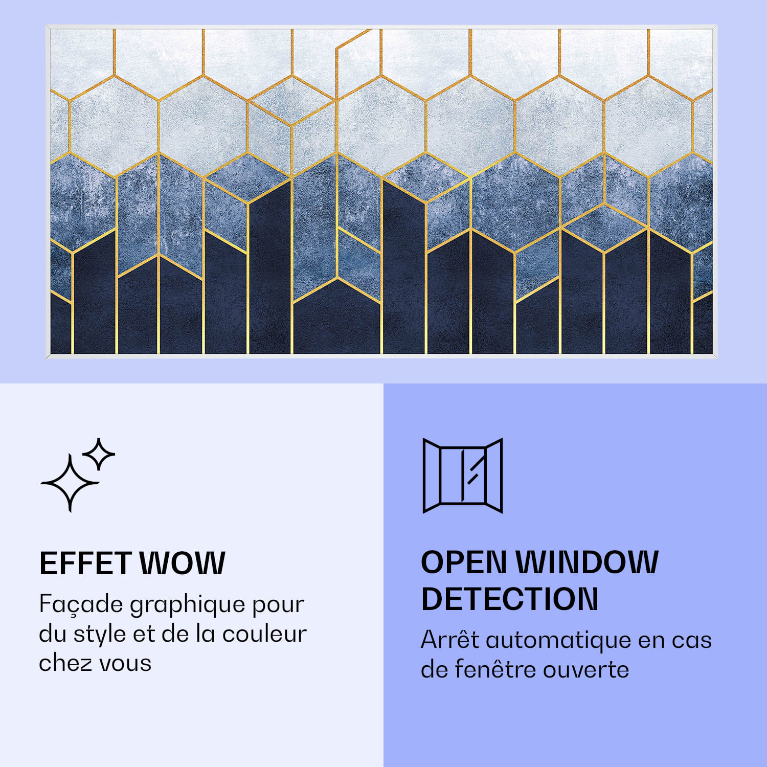 Radiateur infrarouge intelligent Wonderwall Air Art décor ligne bleue 120x60 cm 700 W 120 x 60 cm | Ligne bleue, cadre blanc