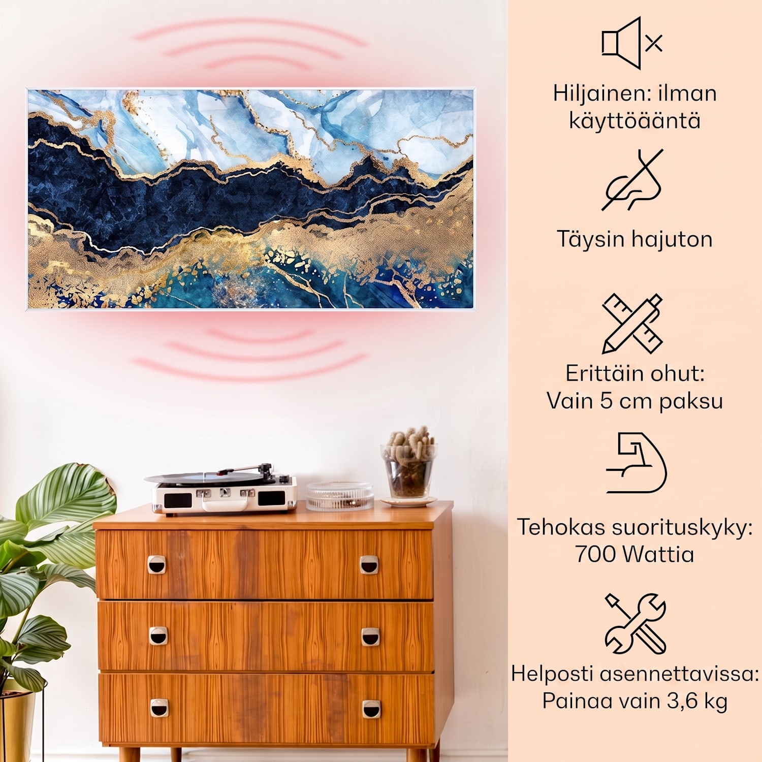 Wonderwall Air Art Smart infrapunalämmitin sininen marmori 120 x 60 cm 700 W 120 x 60 cm | 700 W | Marble | Sininen