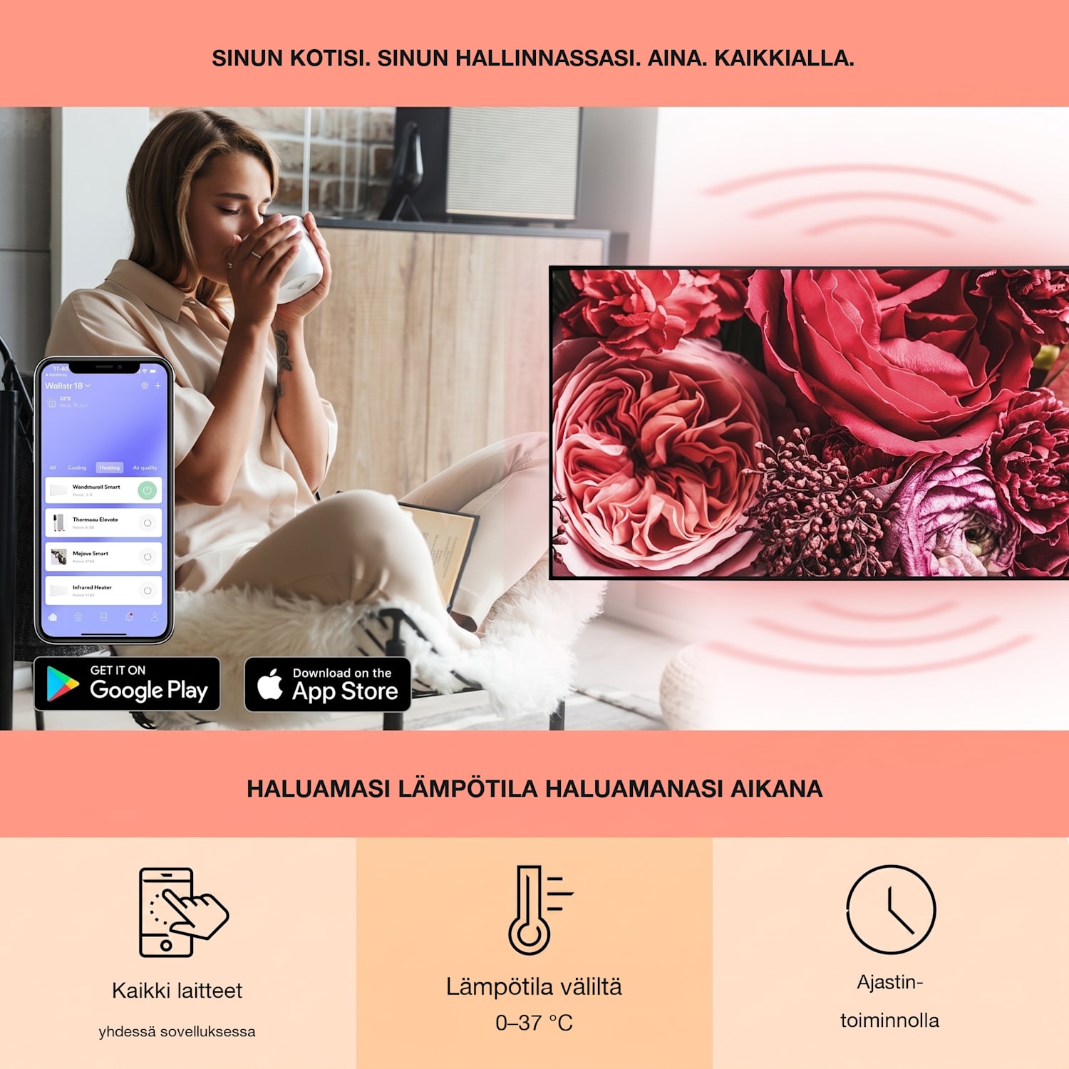 Wonderwall Air Art Smart infrapunalämmitin kukka 120 x 60 cm 700 W 120 x 60 cm | 700 W | Flowers