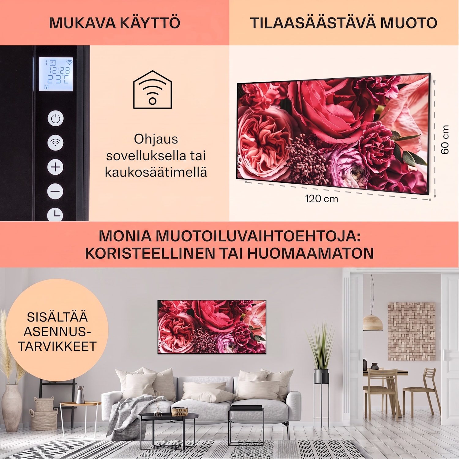 Wonderwall Air Art Smart infrapunalämmitin kukka 120 x 60 cm 700 W 120 x 60 cm | 700 W | Flowers