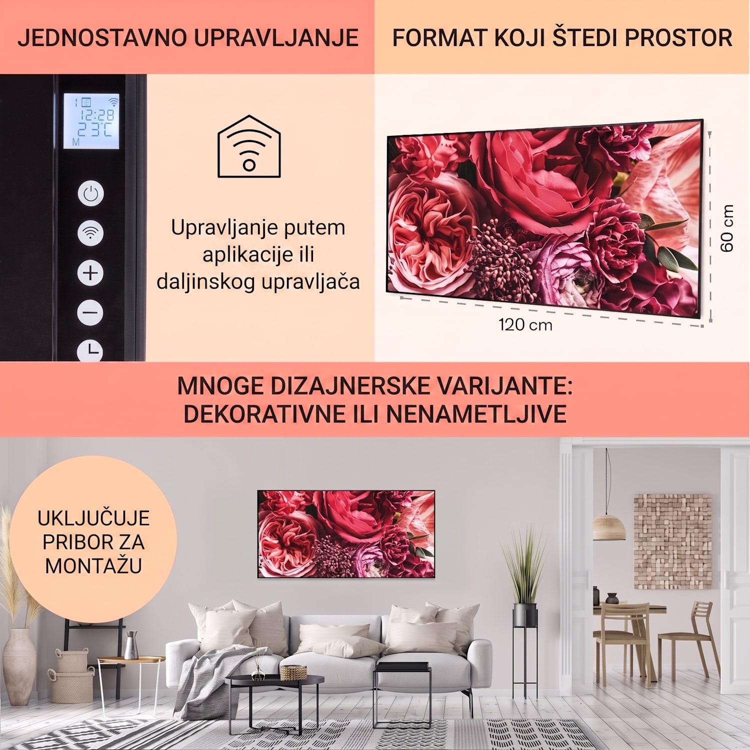 Wonderwall Air Art Smart, infracrveni grijač, cvijet, 120 x 60 cm, 700 W 120 x 60 cm | 700 W | Cvijeće